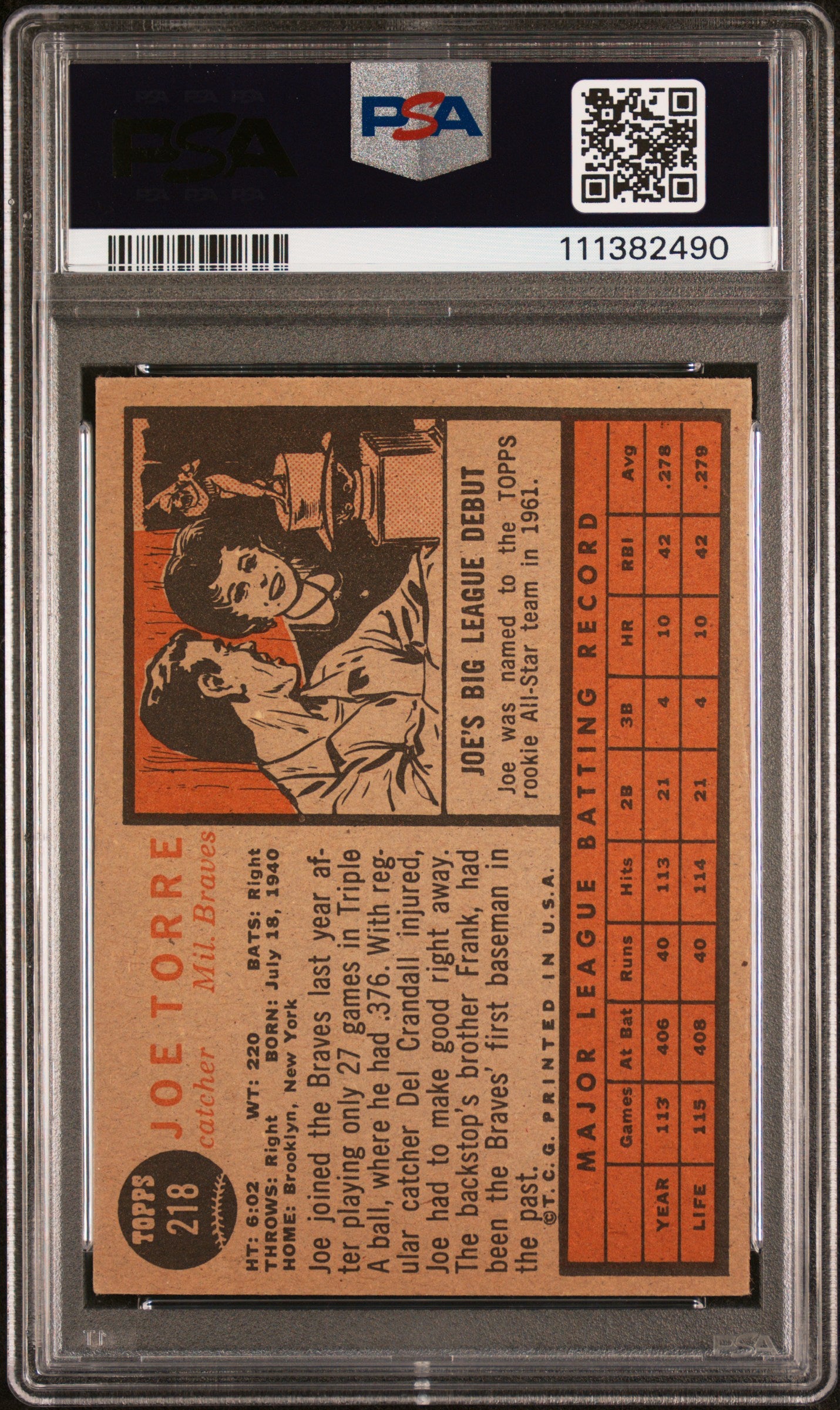 1962 Topps Joe Torre #218 PSA 4
