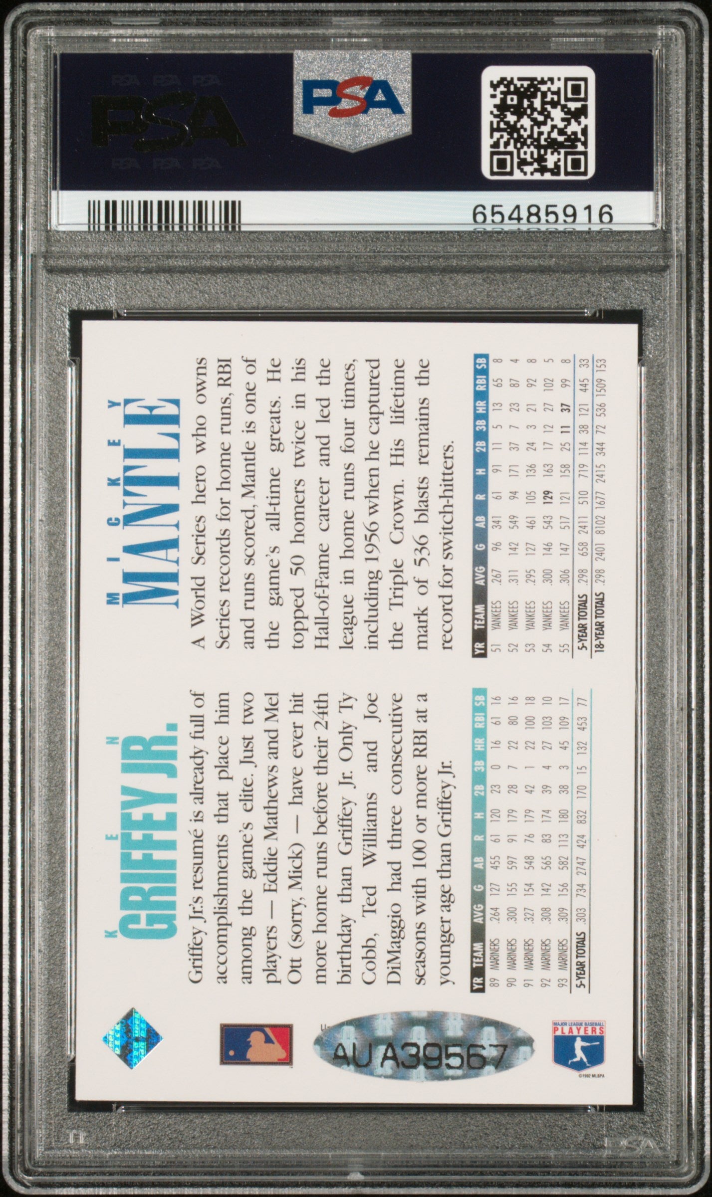 1994 Upper Deck Griffey JR. Mantle Autograph PSA 8 Auto 10