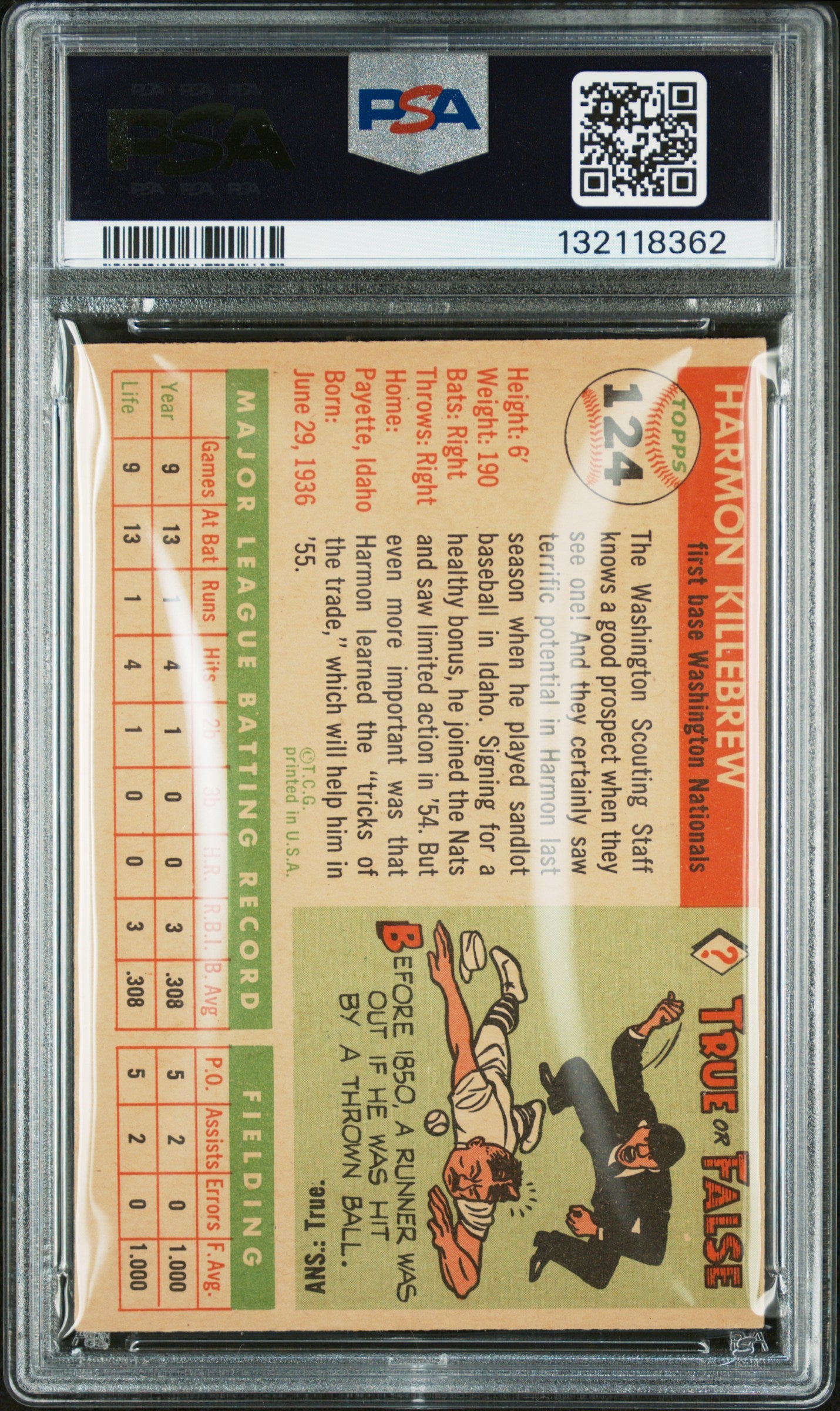 1955 Topps Harmon Killebrew #124 PSA 4