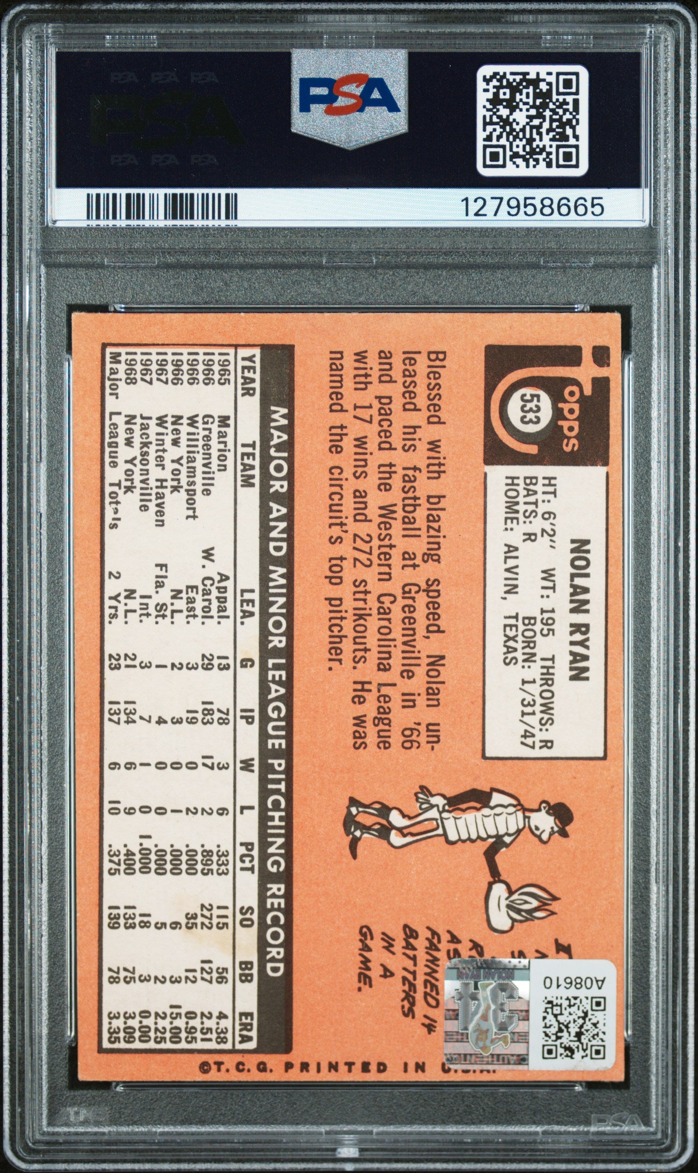 1969 Topps Nolan Ryan #533 PSA 4 Auto 9