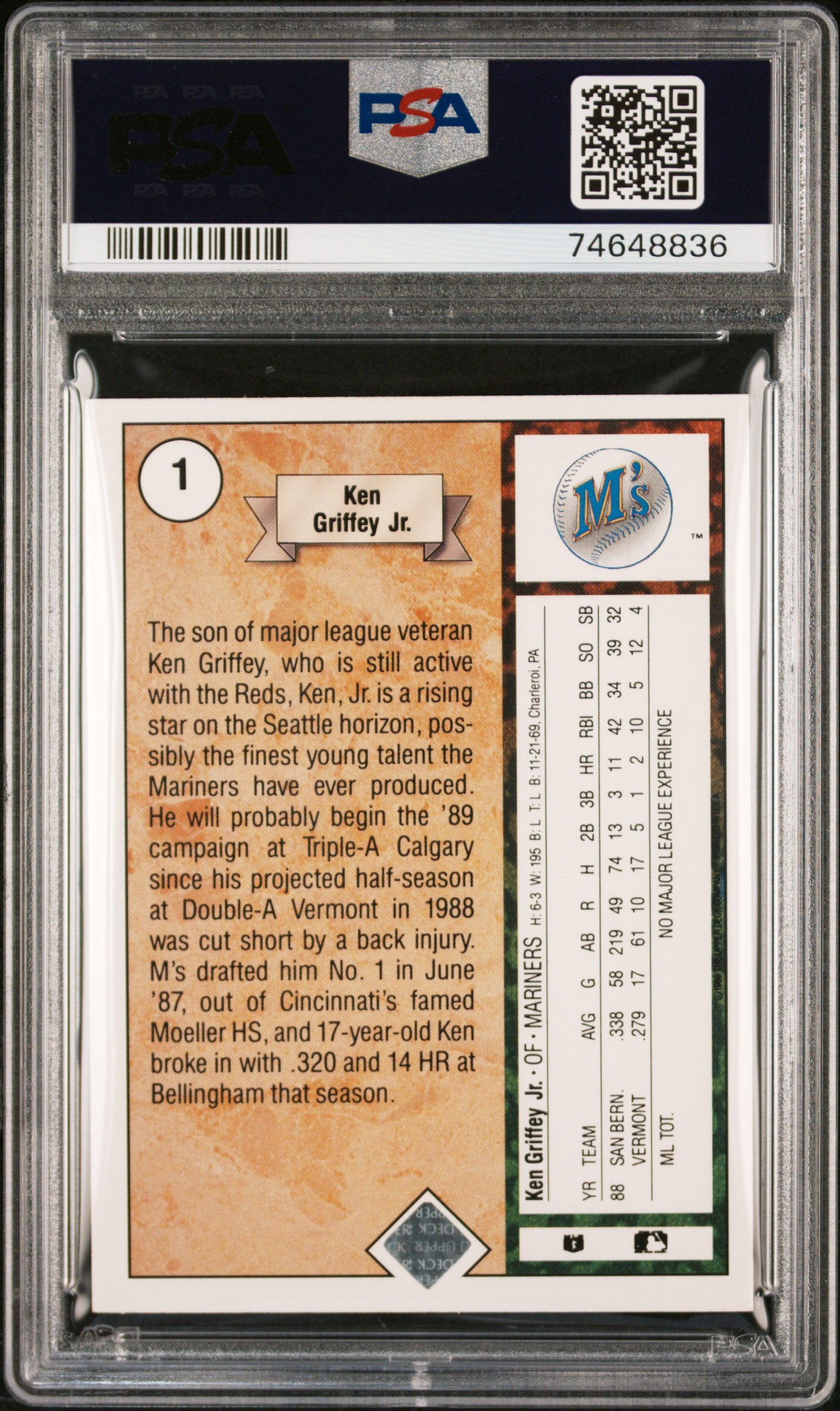 1989 Upper Deck Ken Griffey JR. #1 Star Rookie PSA 5