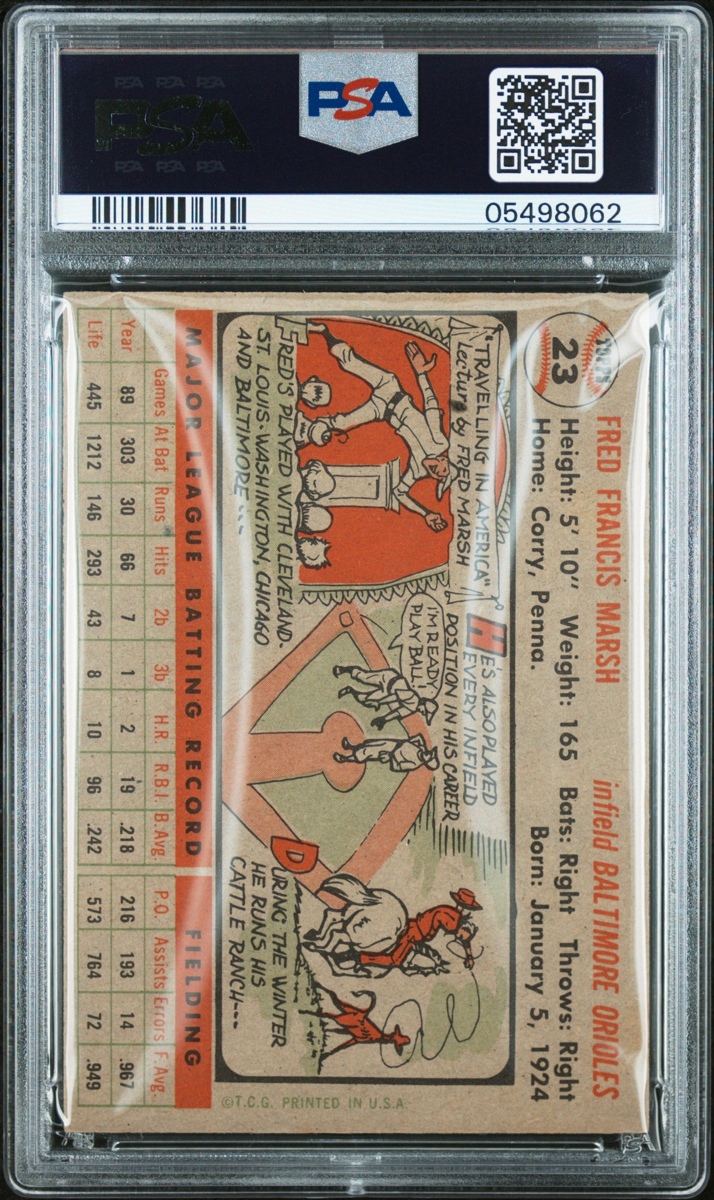 1956 Topps Freddie Marsh #23 Gray Back PSA 7