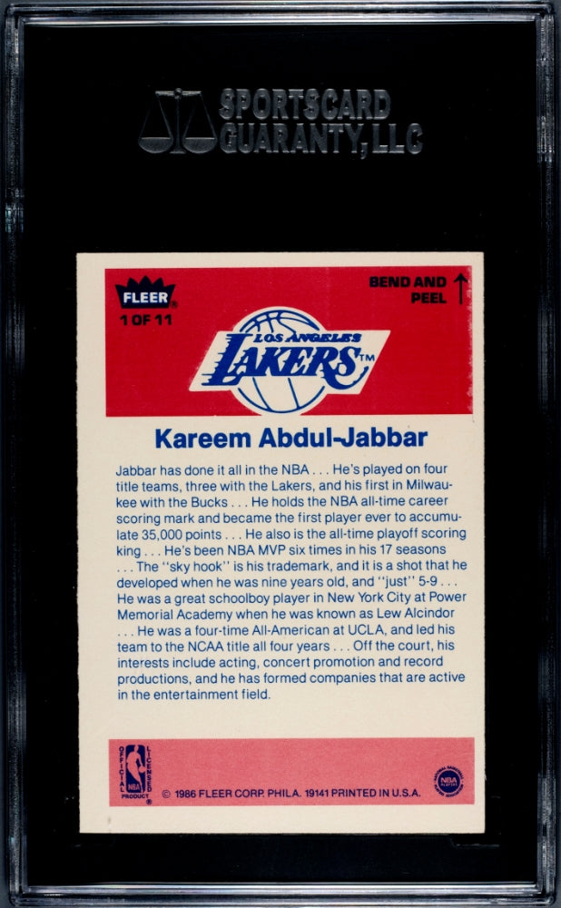 1986 Fleer Sticker Kareem Abdul-Jabbar #1 SGC 7