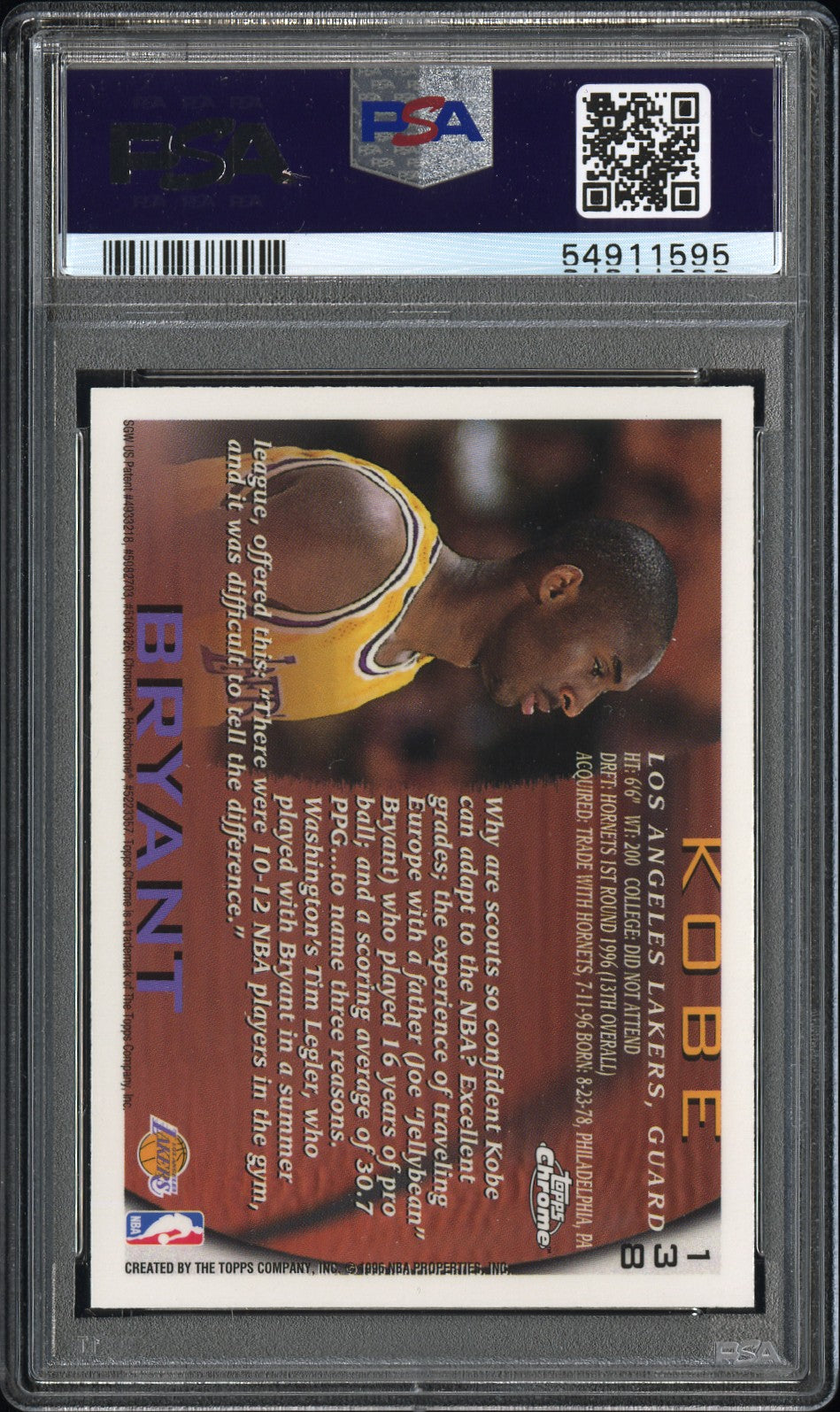 1996 Topps Chrome Kobe Bryant #138 PSA 9
