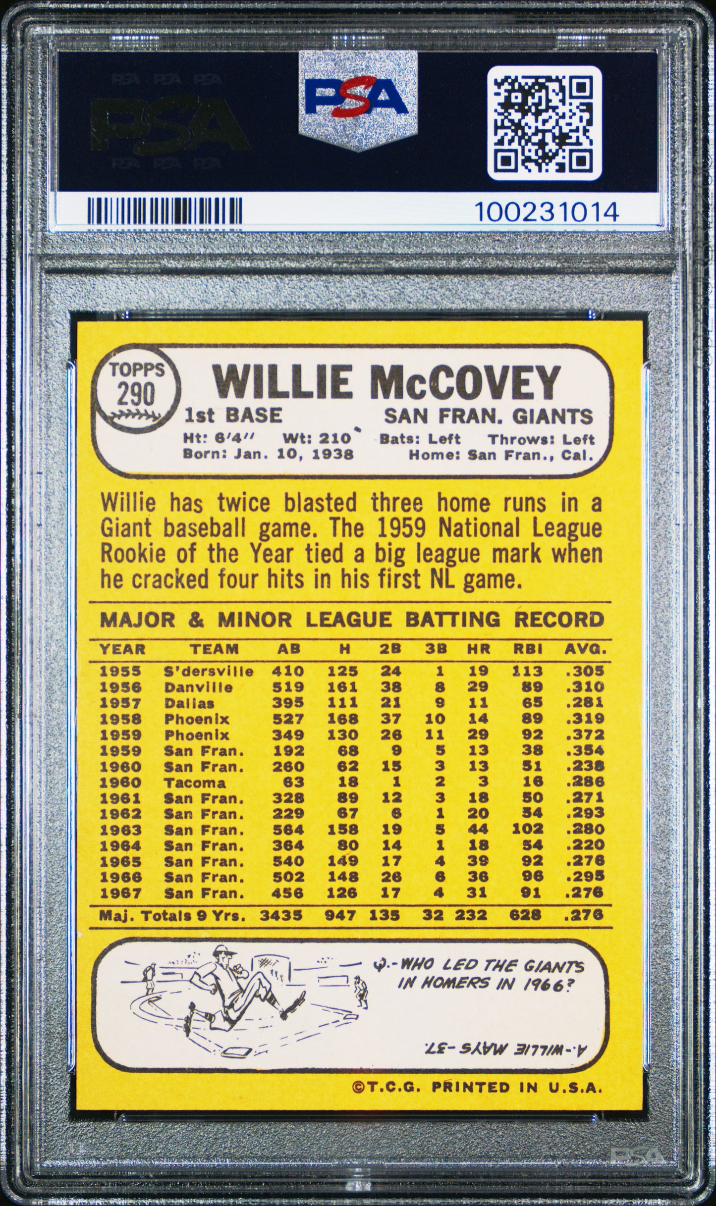 1968 Topps Willie Mccovey #290 PSA 8