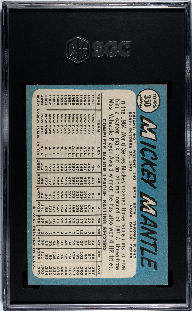 1965 Topps Mickey Mantle #350 SGC 5.5