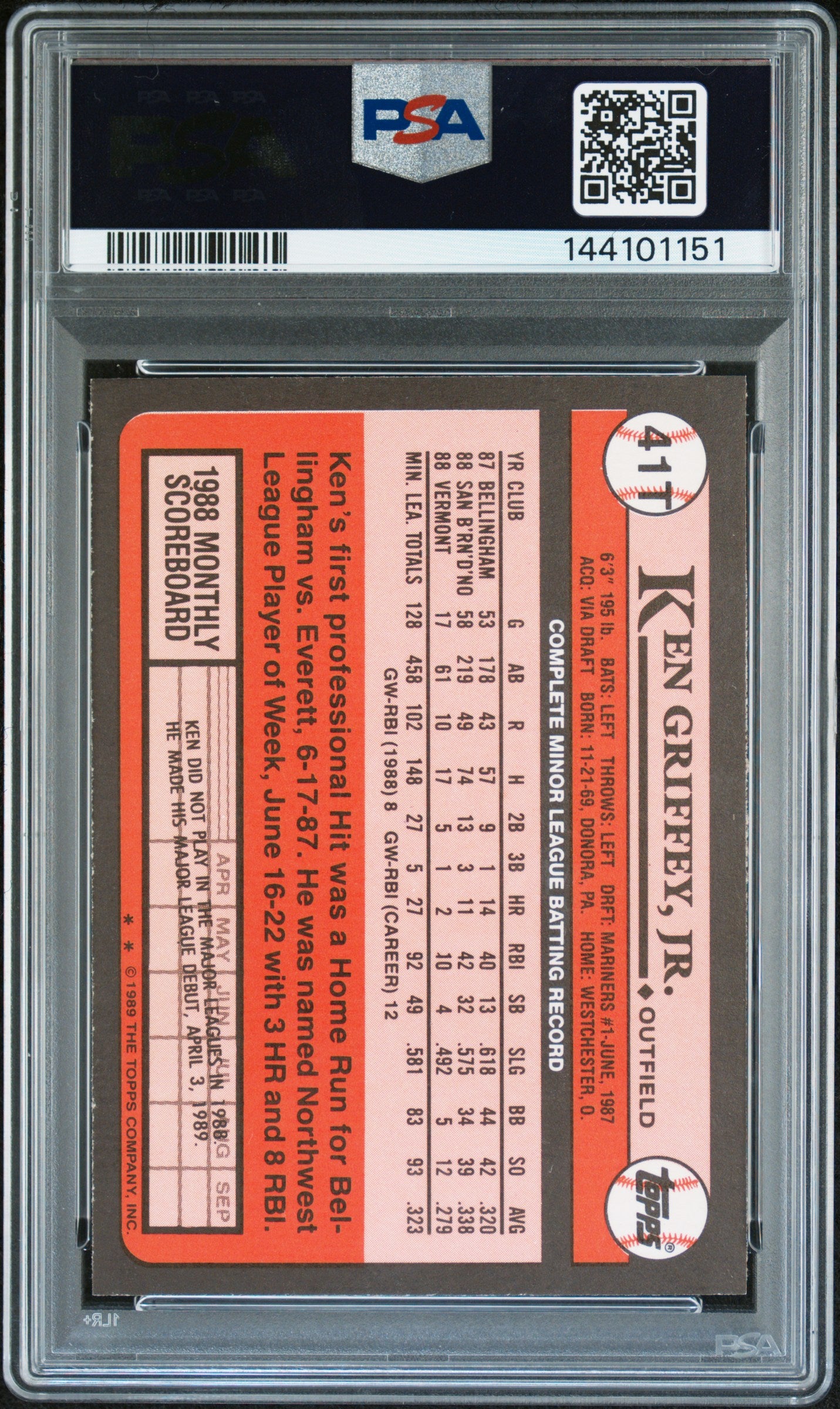 1989 Topps Traded Ken Griffey JR. #41T PSA 10