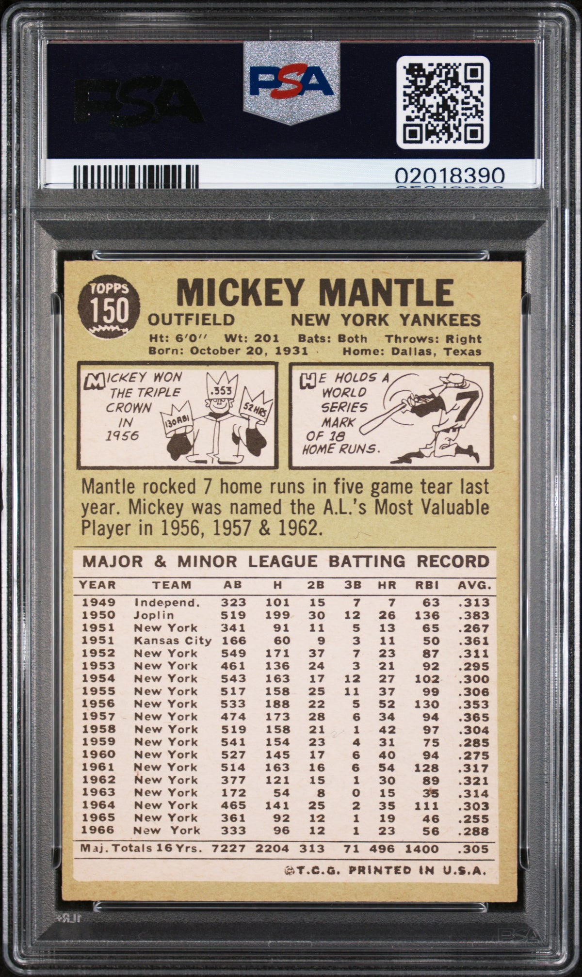 1967 Topps Mickey Mantle #150 PSA 8