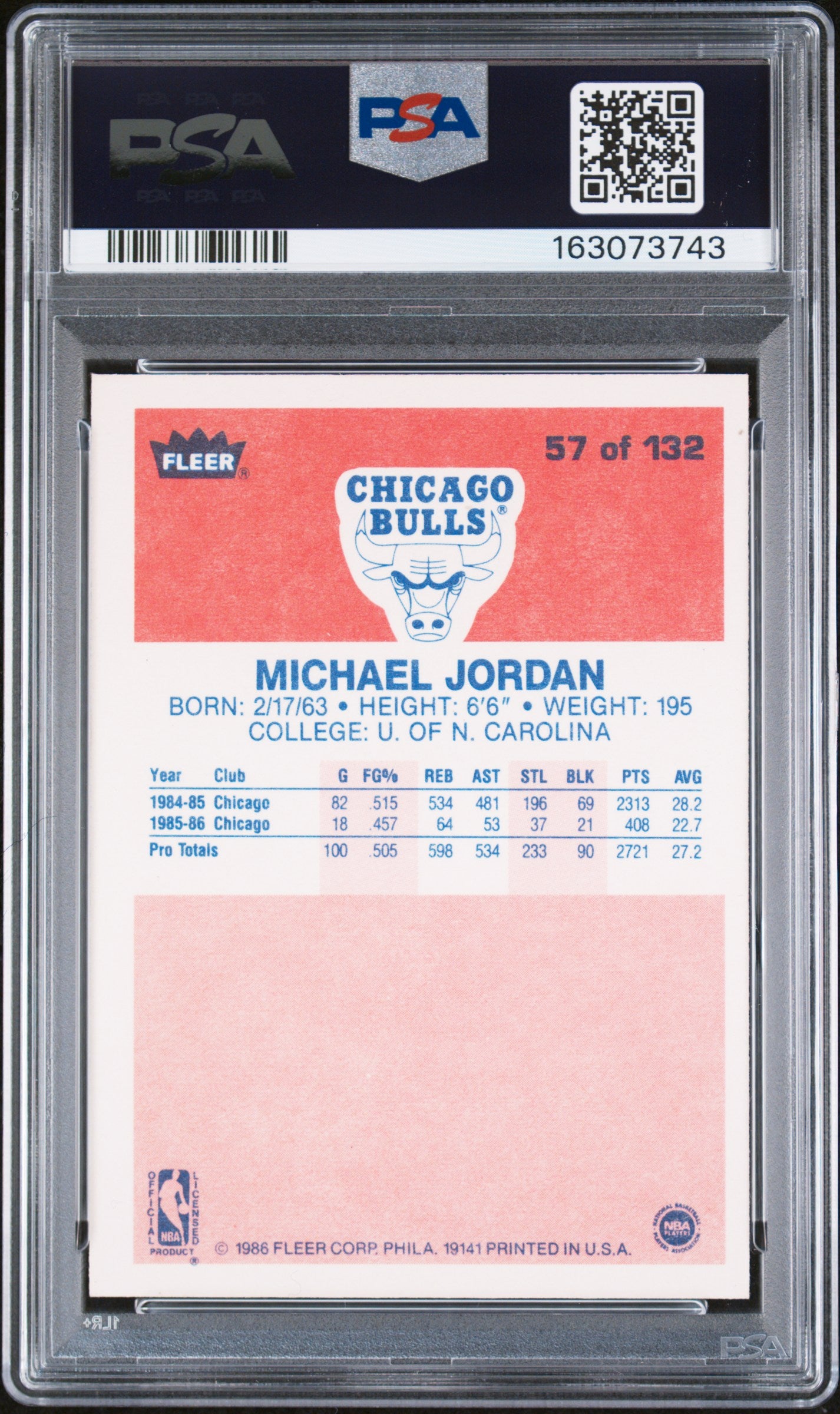 1986 Fleer Michael Jordan #57 PSA A