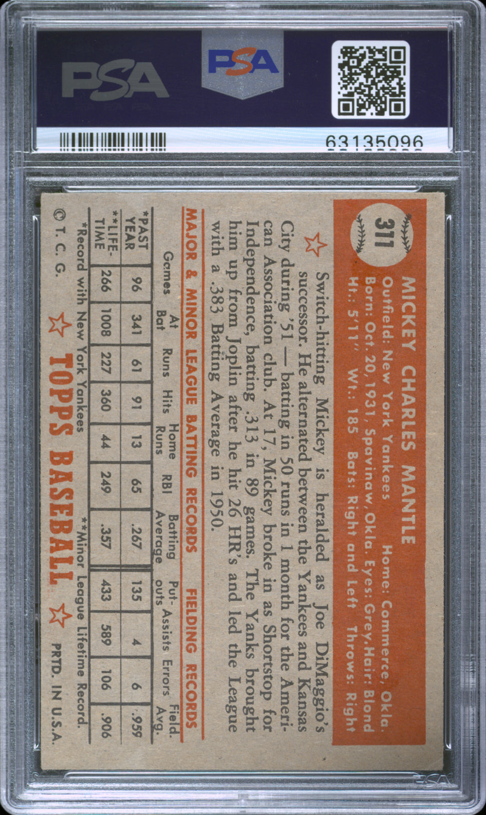 1952 Topps Mickey Mantle #311 PSA 3