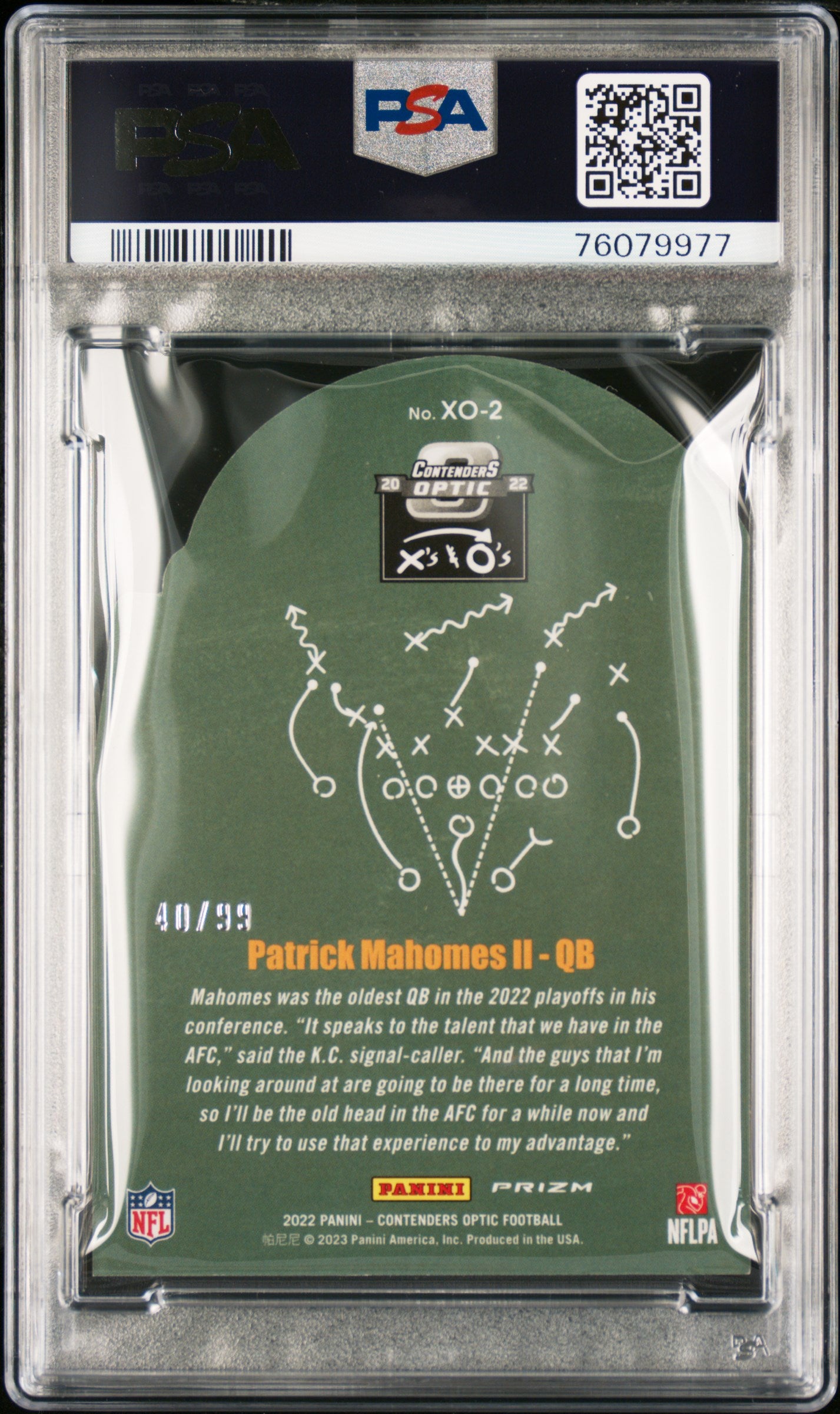 2022 Panini Contenders Optic X'S & O's Patrick Mahomes II #XO2 Blue PSA 9