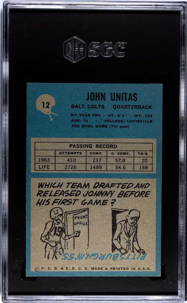 1964 Philadelphia John Unitas #12 SGC 8