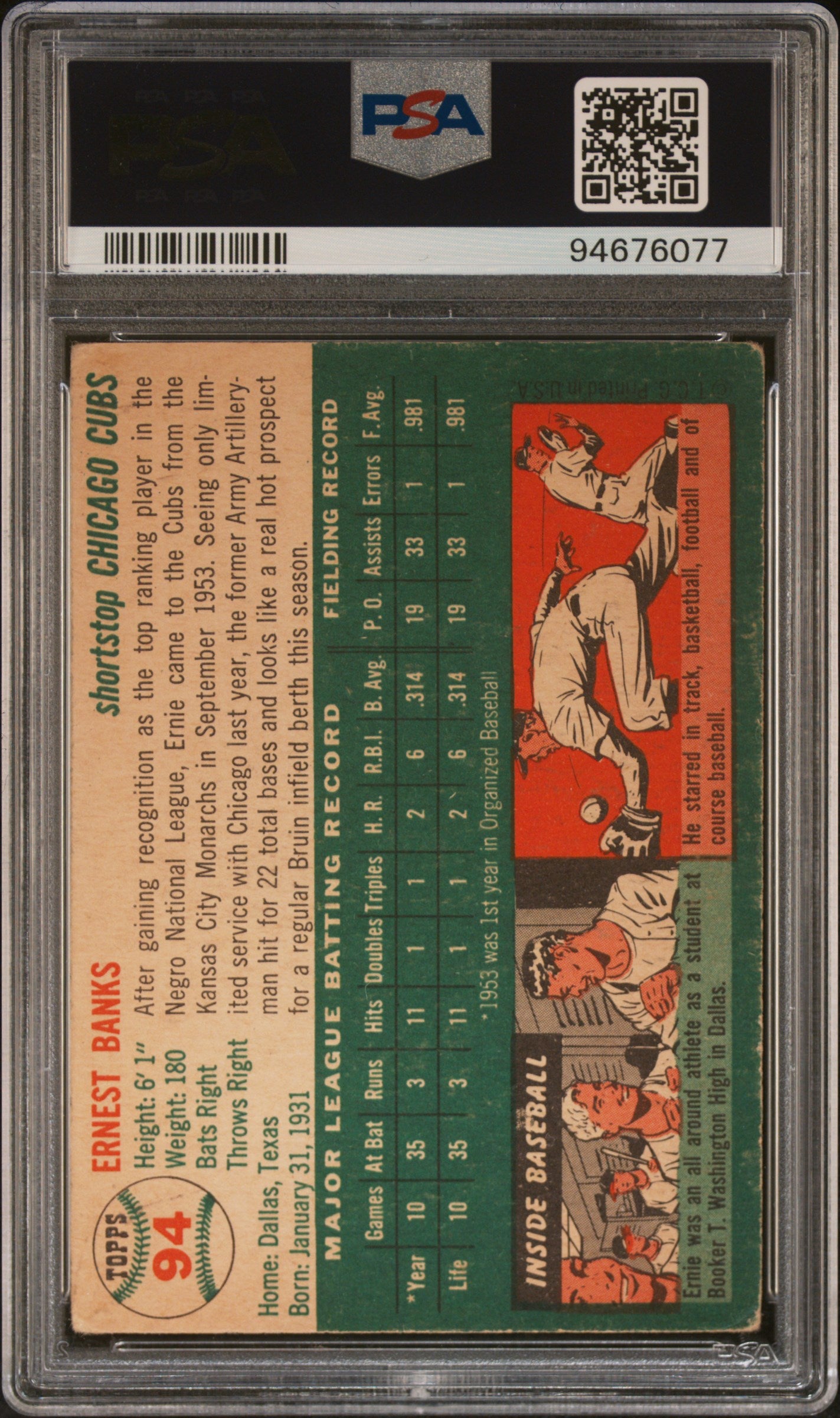 1954 Topps Ernie Banks #94 PSA 3