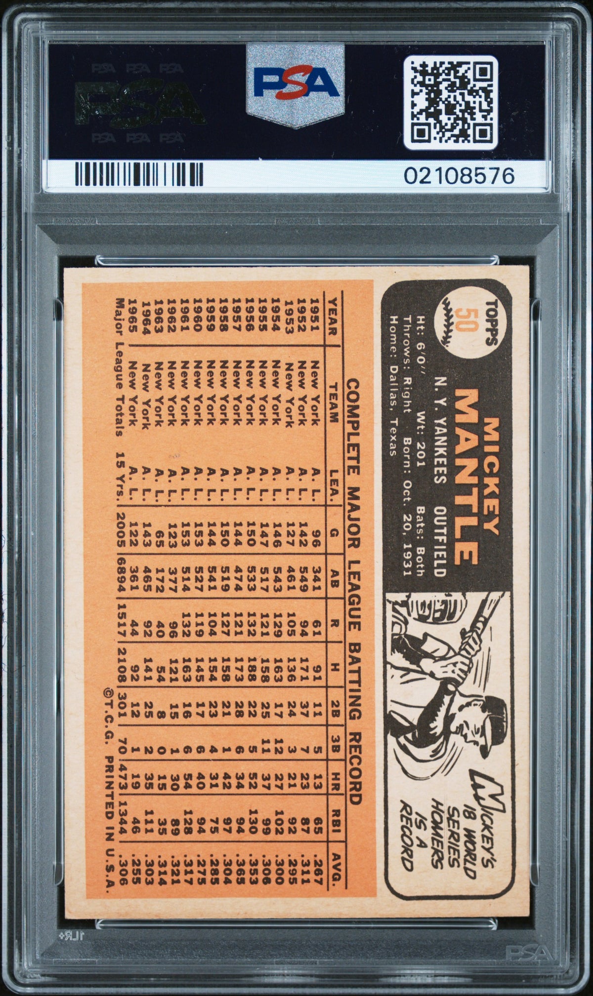 1966 Topps Mickey Mantle #50 PSA 8