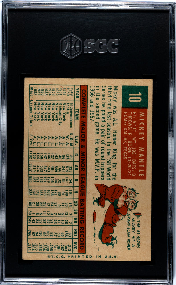 1959 Topps Mickey Mantle #10 SGC 6