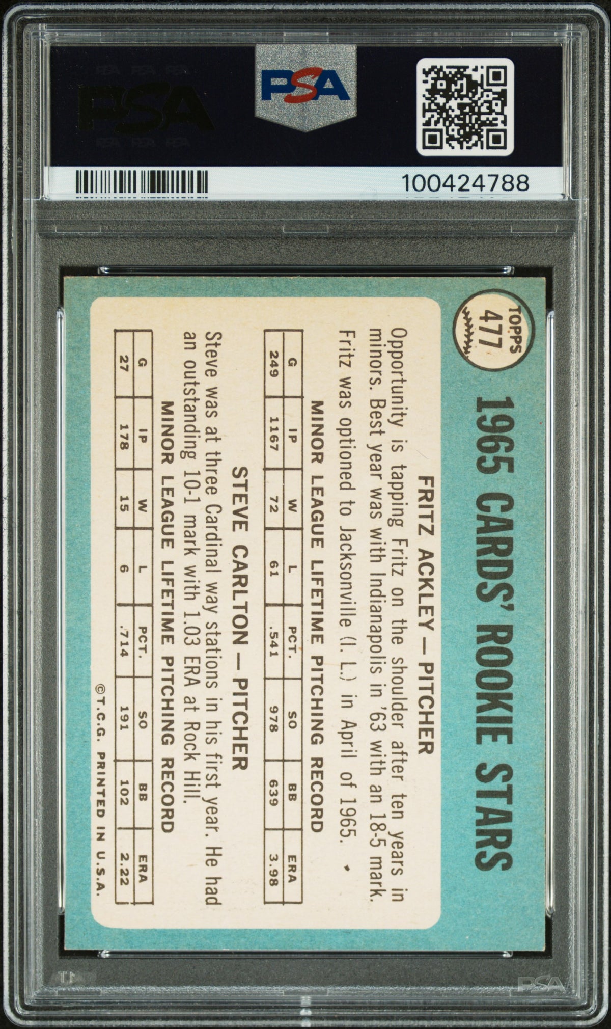 1965 Topps Cardinals Rookies #477 F. Ackley S. Carlton PSA 7
