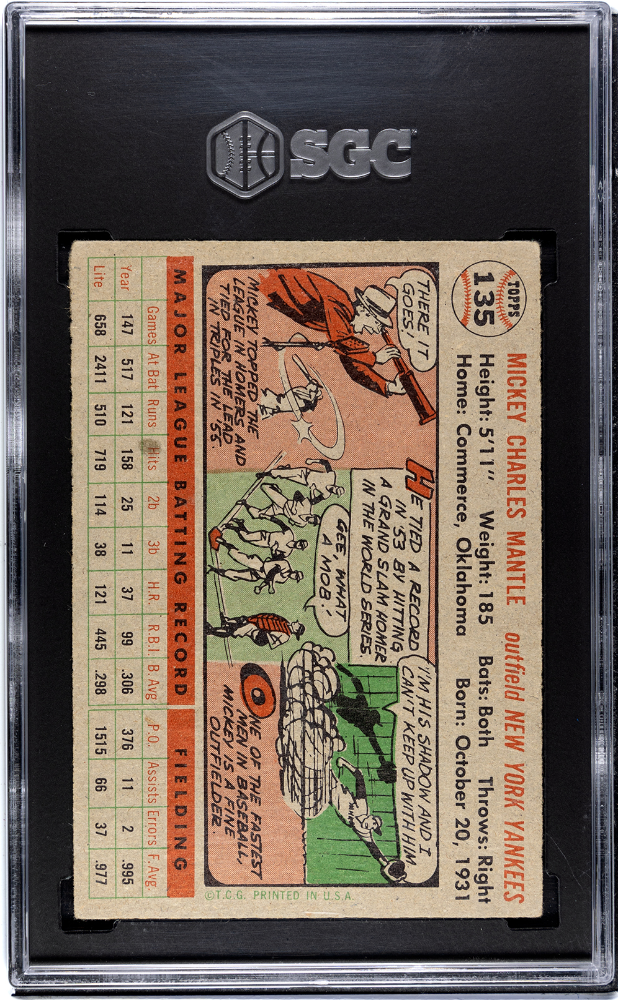 1956 Topps Mickey Mantle #135 Gray Back SGC 3