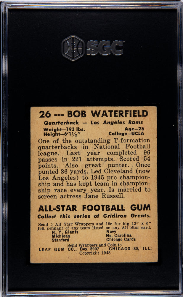 1948 Leaf Gum Co. Bob Waterfield #26 SGC 4.5