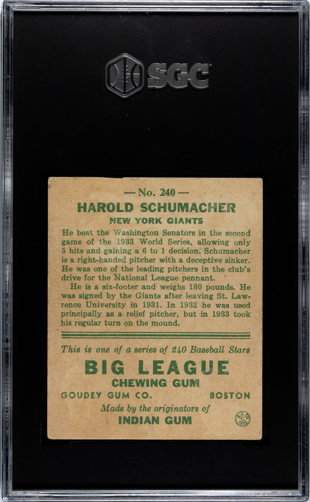 1933 Goudey Harold Schumacher #240 SGC 1.5