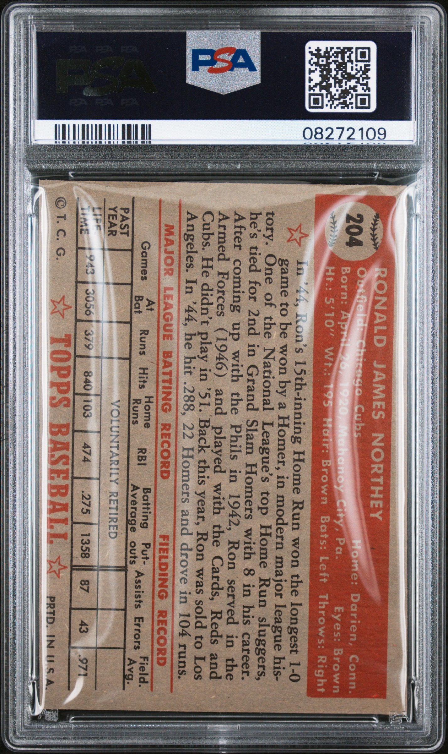 1952 Topps Ron Northey #204 PSA 7