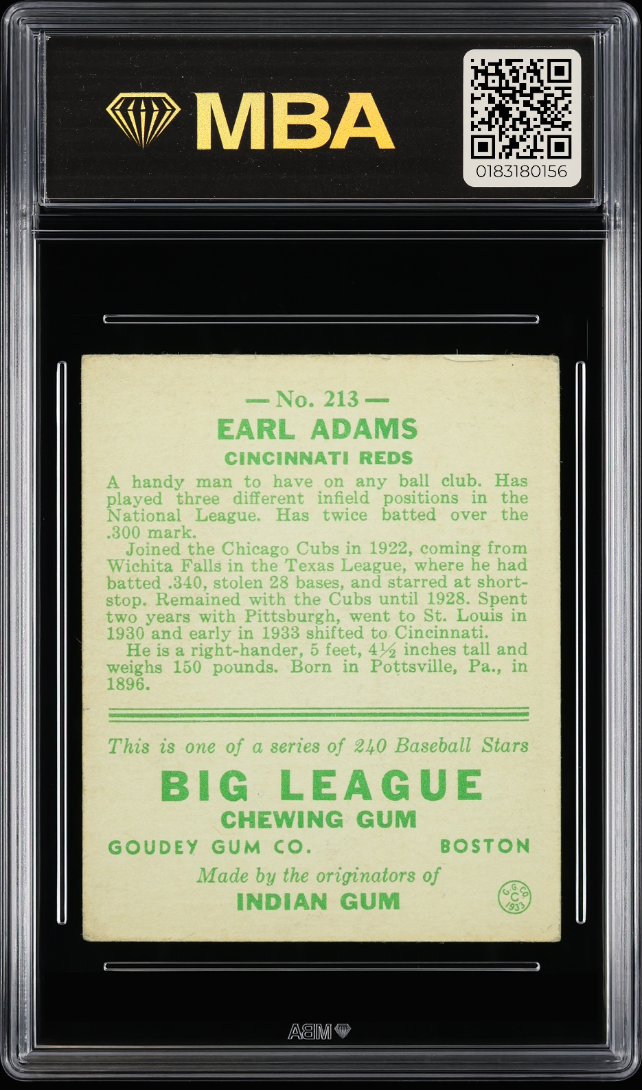 1933 Goudey Earl Adams #213 MBA 4