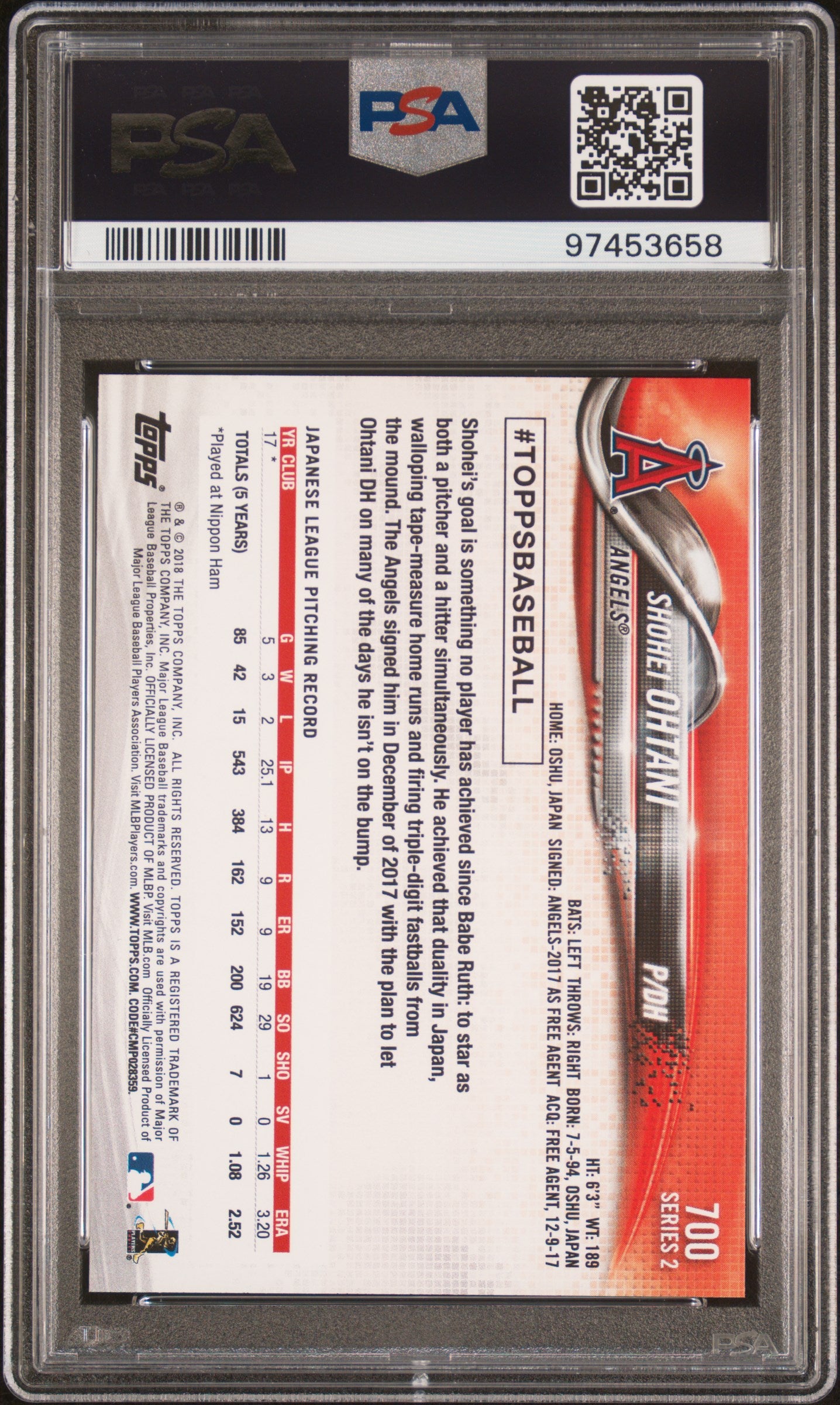 2018 Topps Shohei Ohtani #700 PSA 10