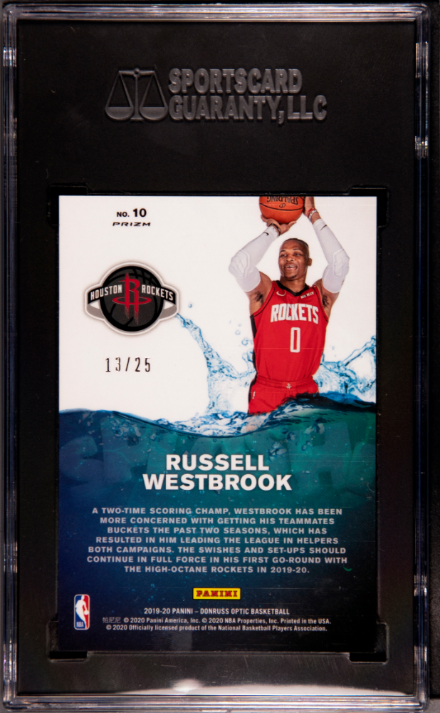 2019 Donruss Optic Russell Westbrook #10 Spalsh! Pink Prizm 25 SGC 10