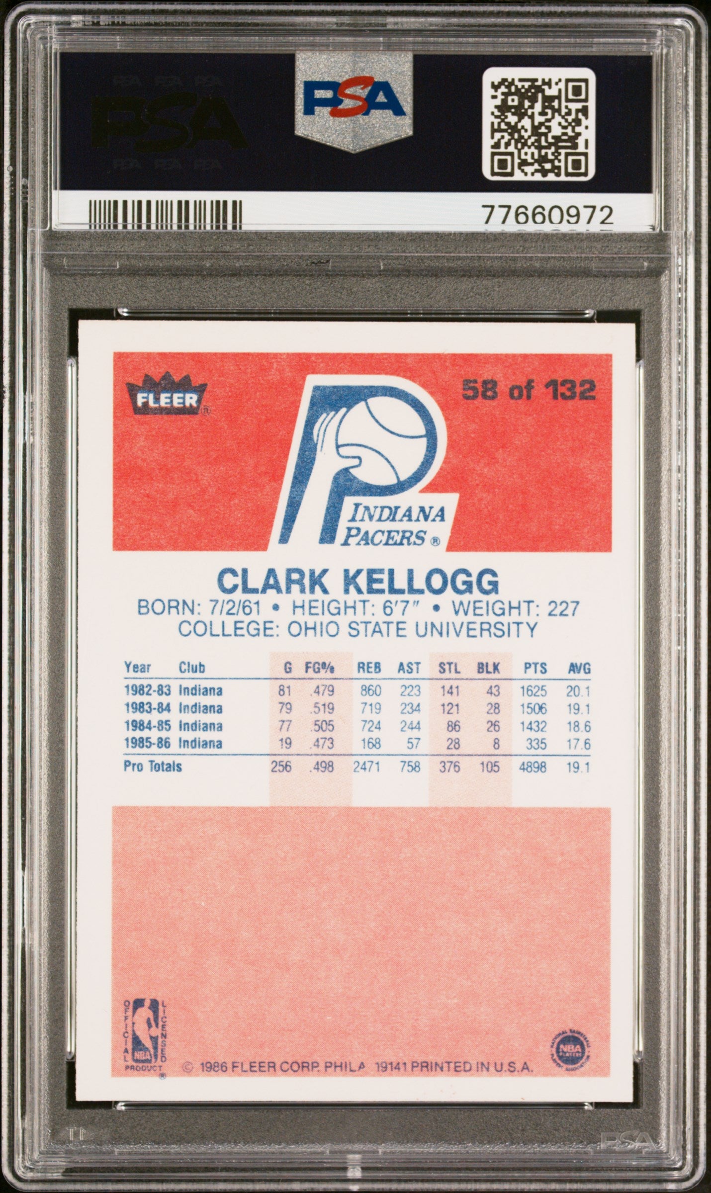1986 Fleer Clark Kellogg #58 PSA 10