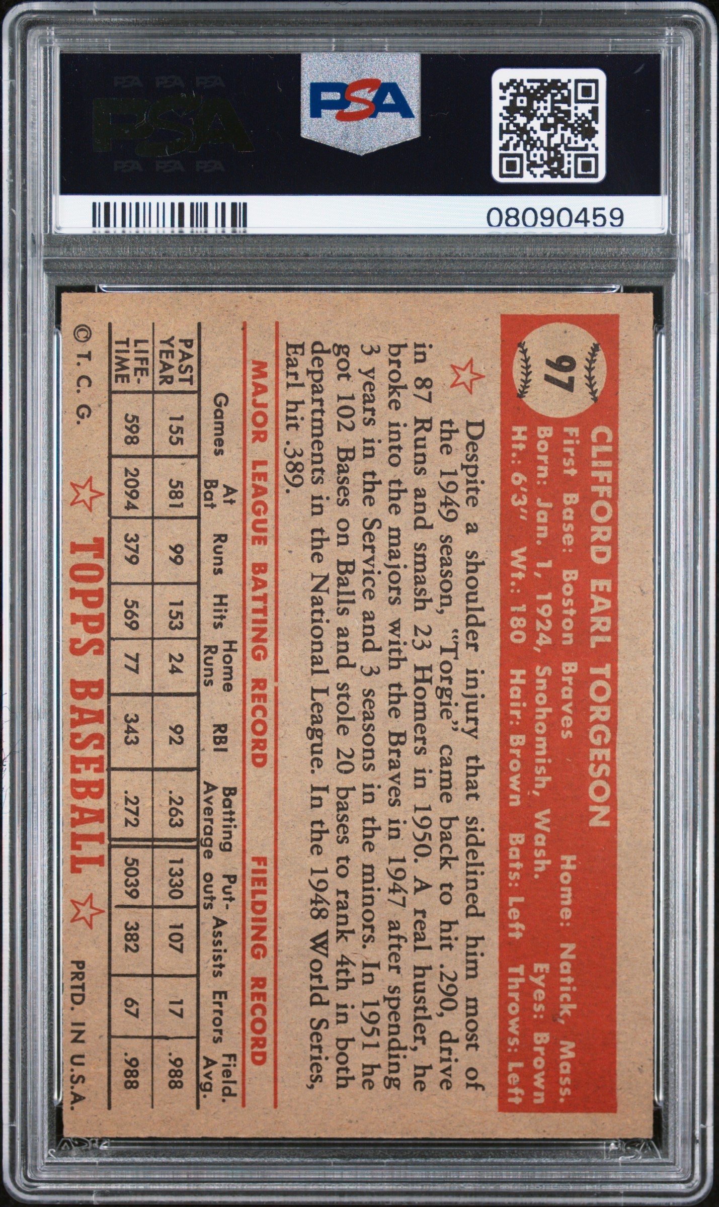 1952 Topps Earl Torgeson #97 PSA 7