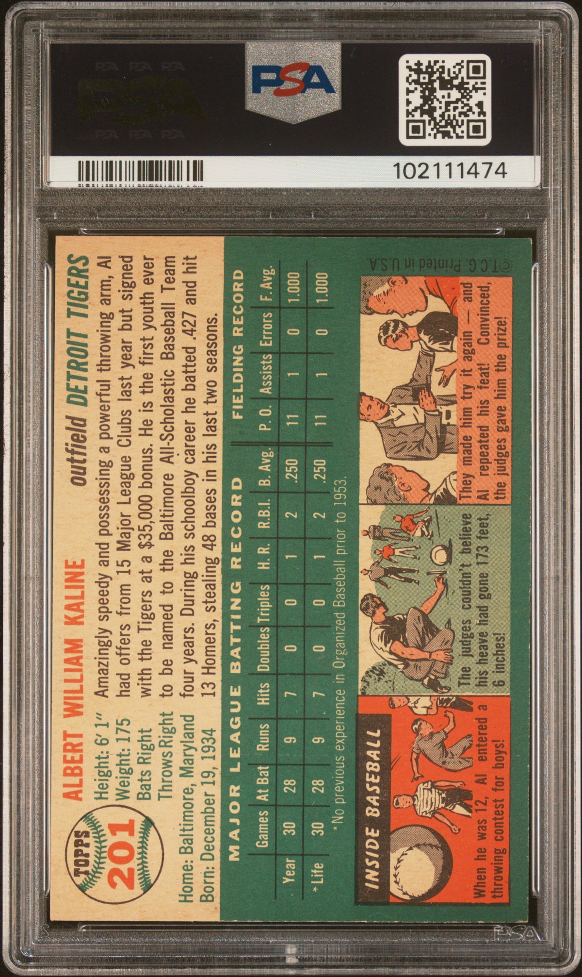 1954 Topps Al Kaline #201 PSA 6