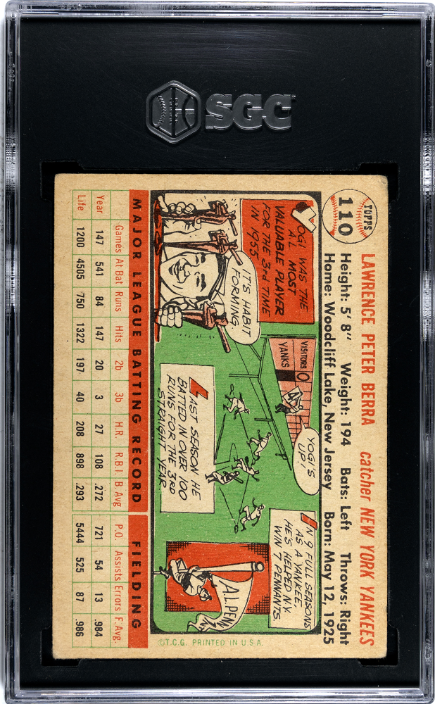 1956 Topps Yogi Berra #110 White Back SGC 2.5