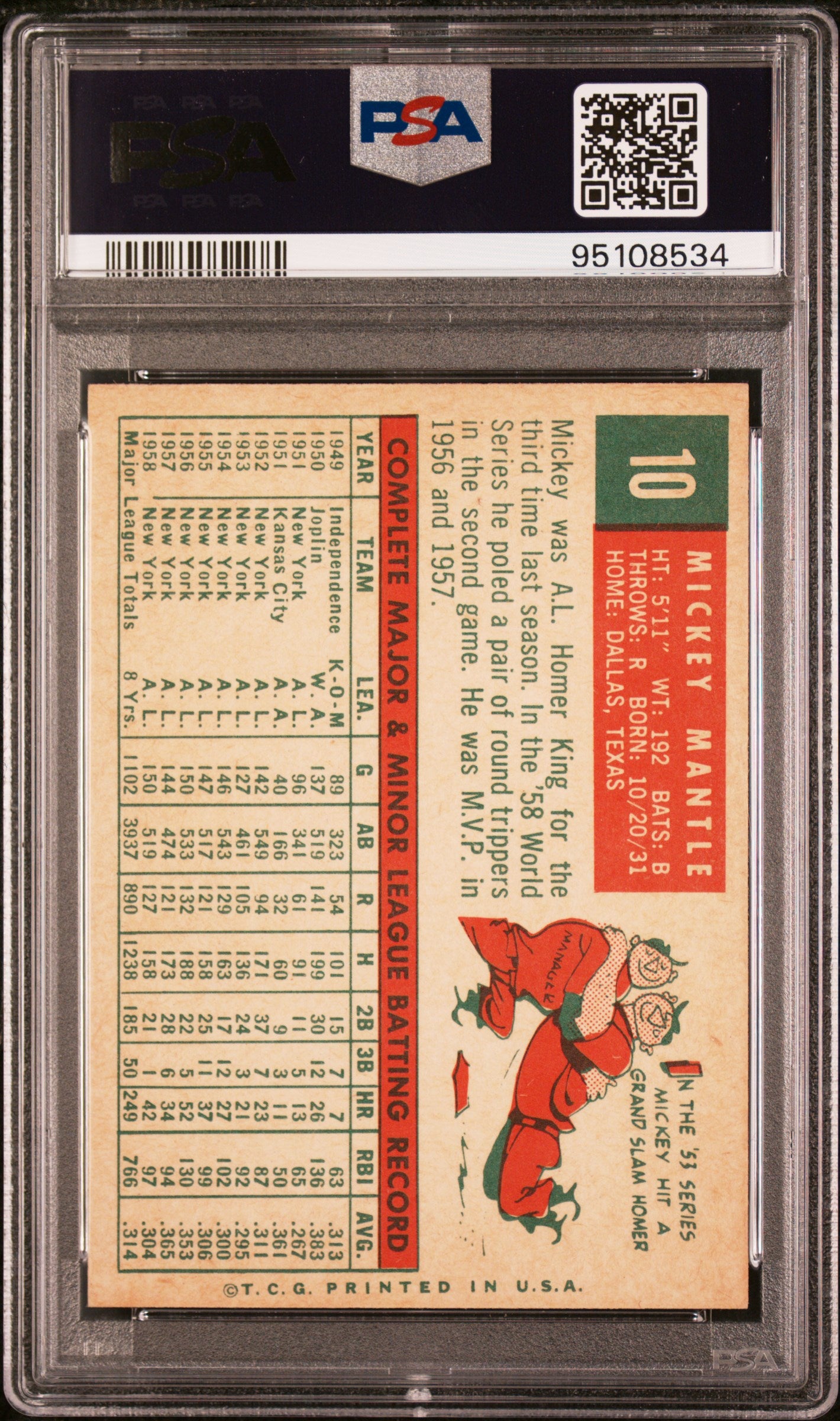 1959 Topps Mickey Mantle #10 PSA 7