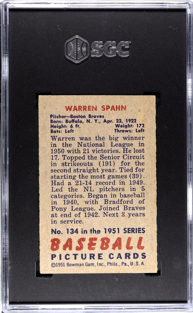 1951 Bowman Warren Spahn #134 SGC 4.5