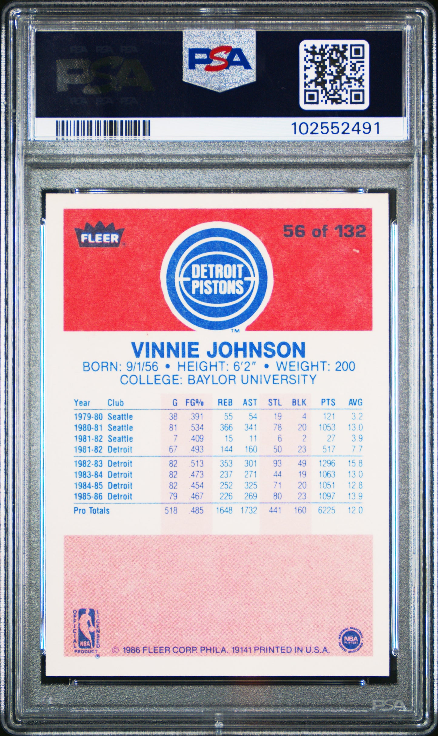 1986 Fleer Vinnie Johnson #56 PSA 9