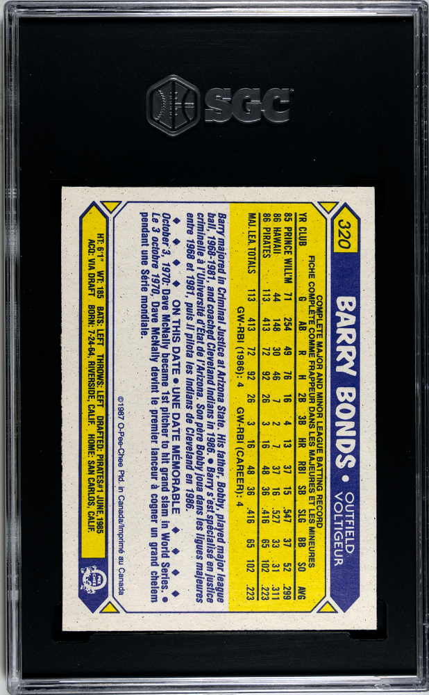 1987 O-Pee-Chee Barry Bonds #320 SGC 8