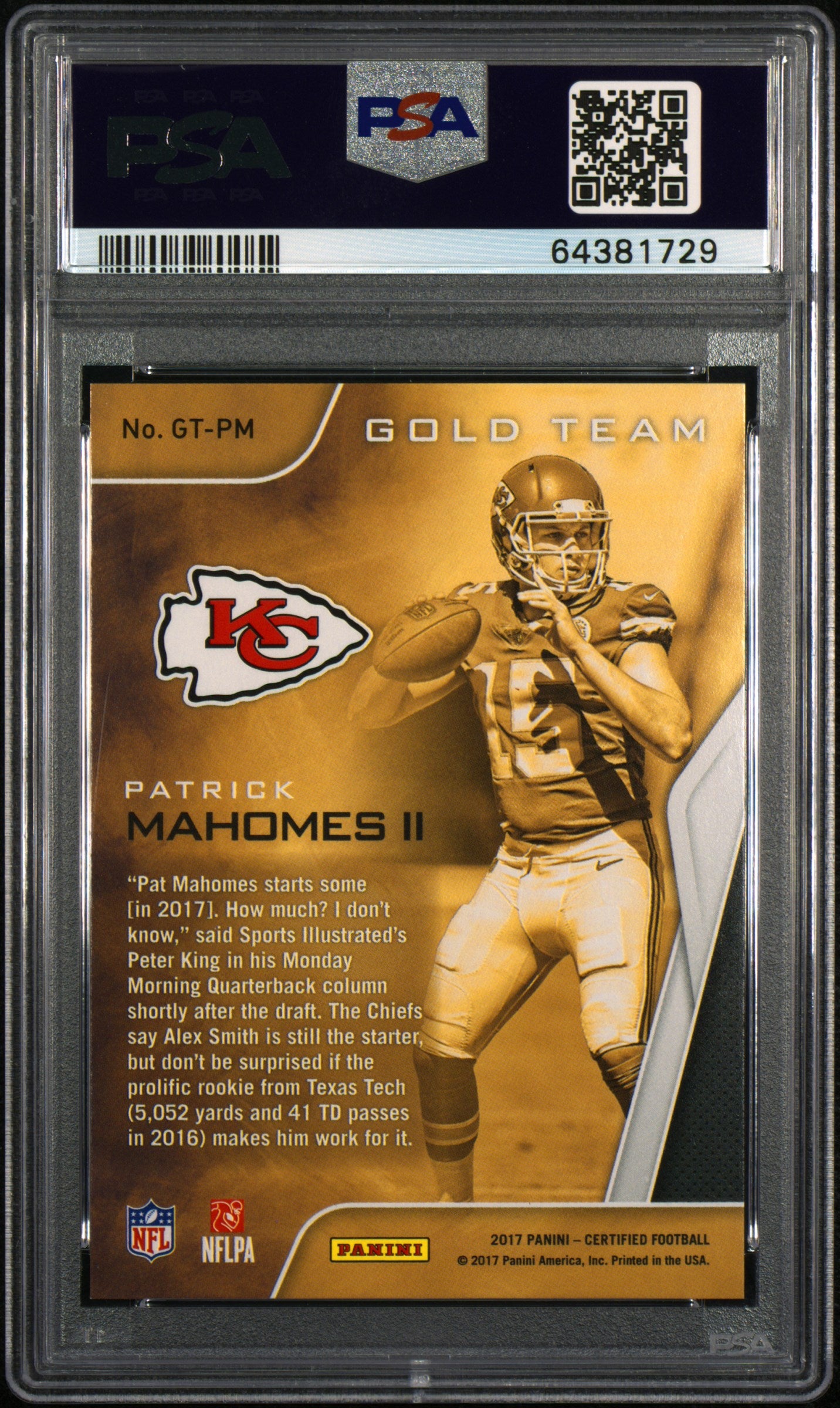 2017 Panini Certified Gold Team Patrick Mahomes II #GTPM PSA 10