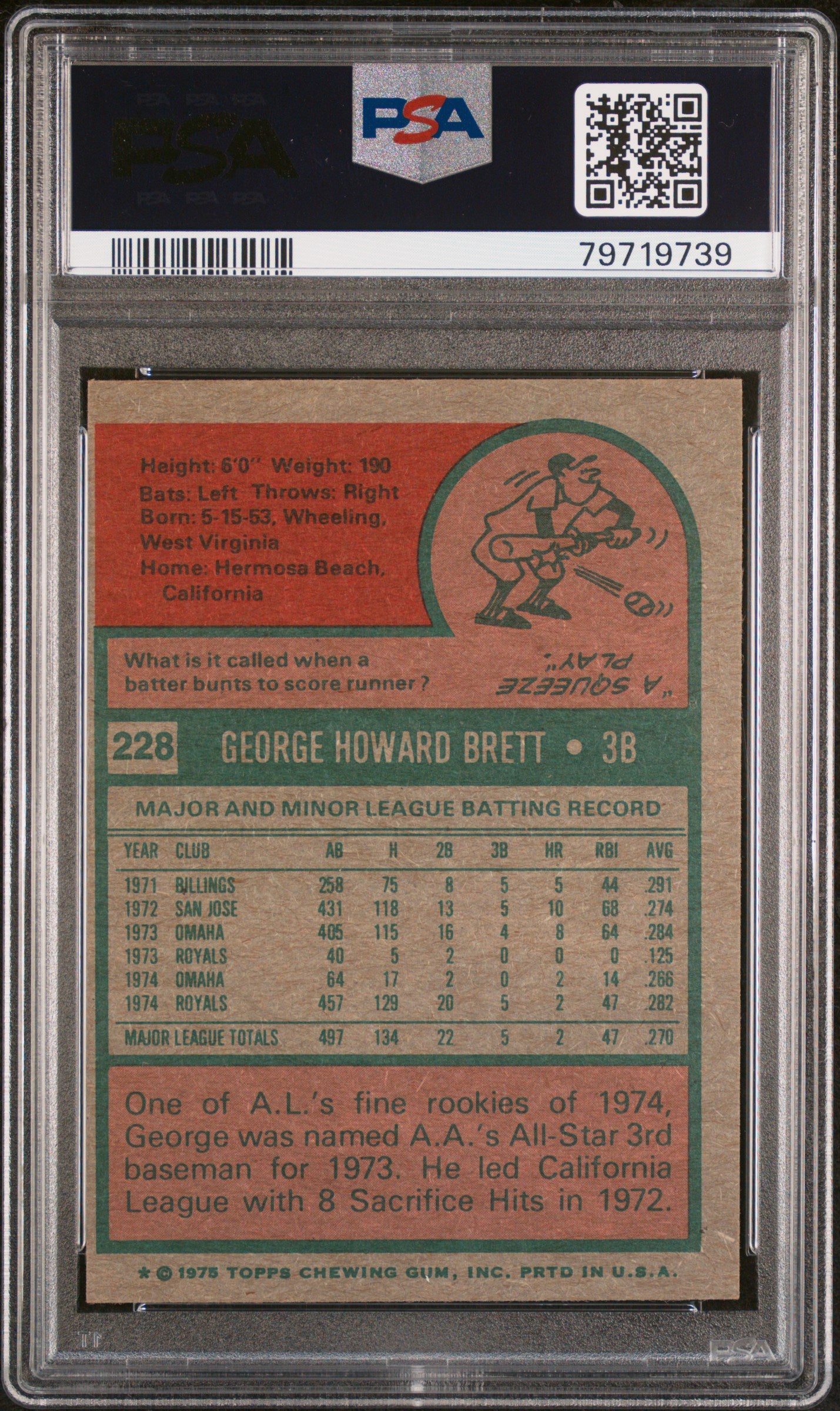 1975 Topps Mini George Brett #228 PSA 7