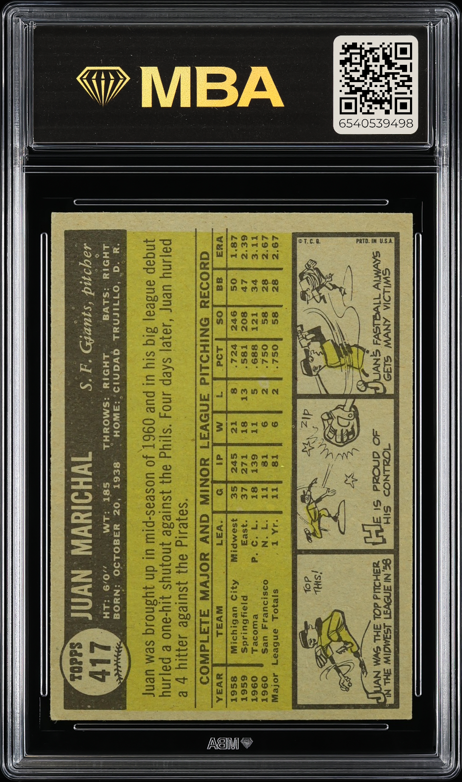 1961 Topps Juan Marichal #417 MBA 6