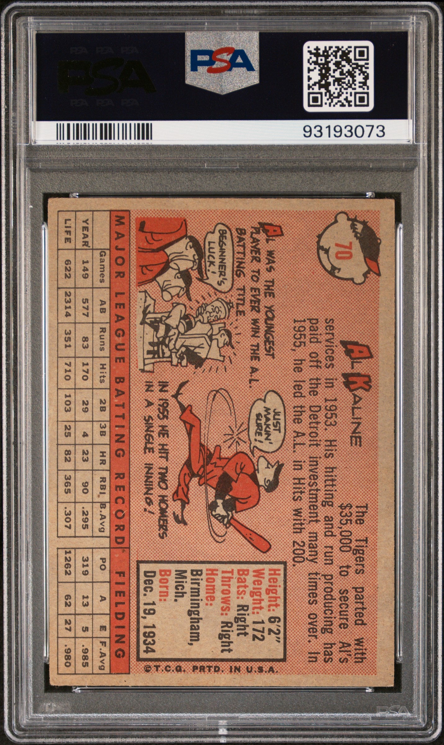 1958 Topps Al Kaline #70 Yellow Name PSA 4