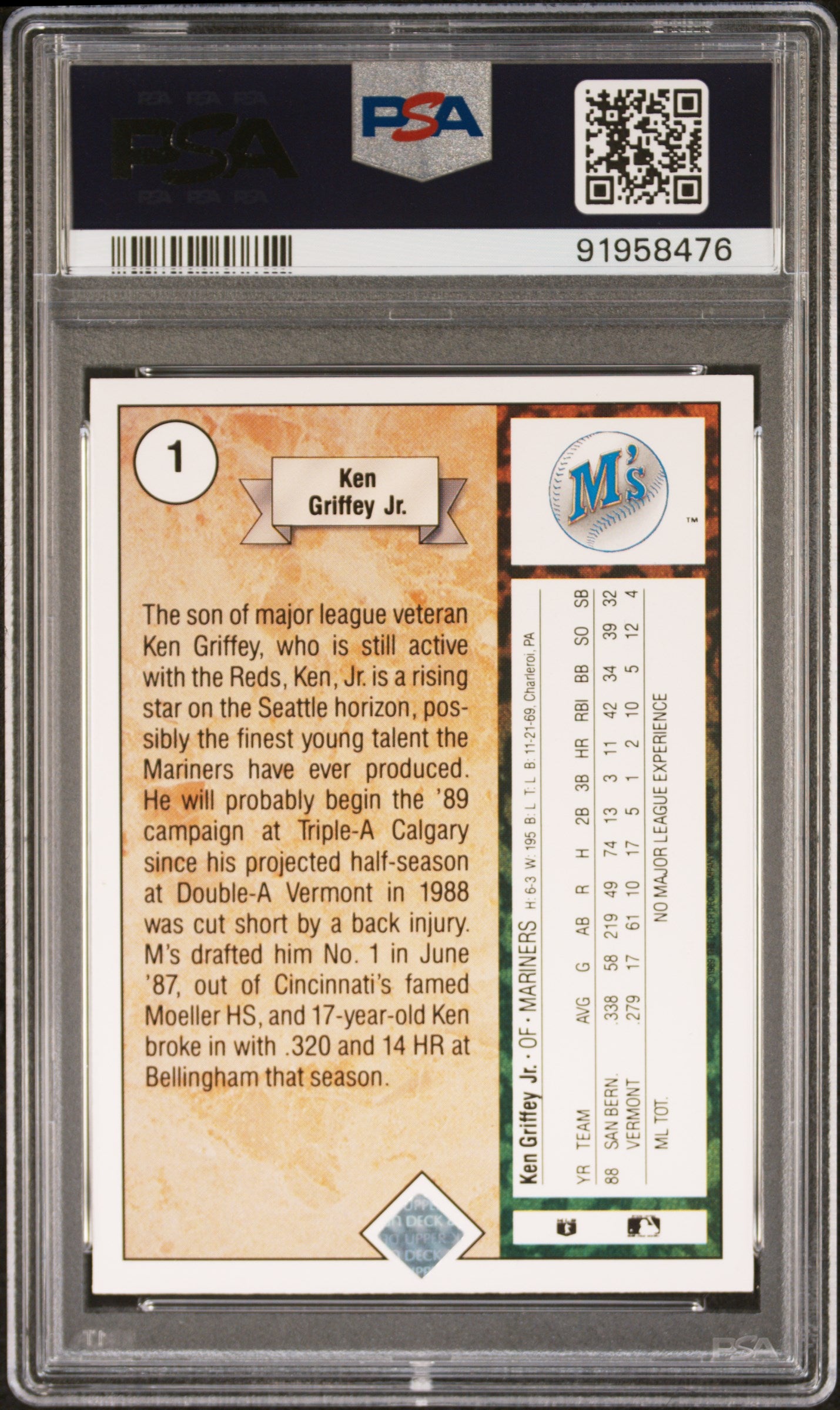 1989 Upper Deck Ken Griffey JR. #1 Star Rookie PSA 8