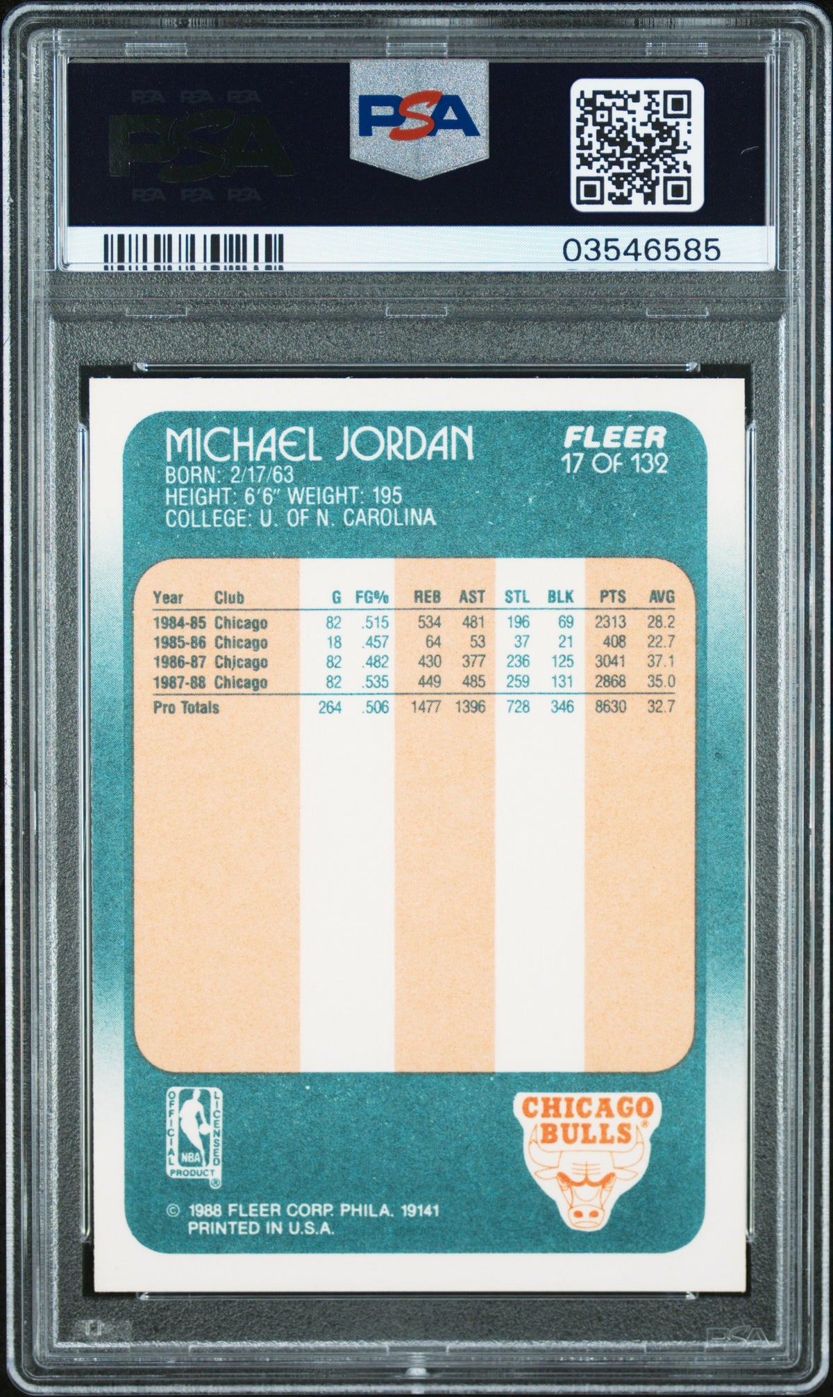 1988 Fleer Michael Jordan #17 PSA 10