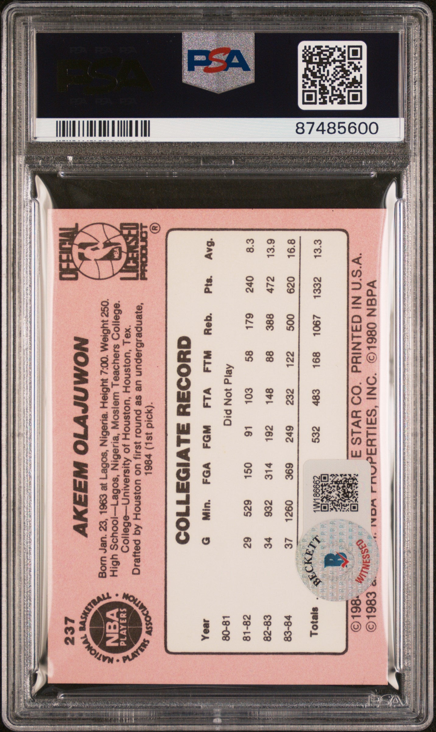 1984 Star Akeem Olajuwon #237 PSA 8 Auto 10