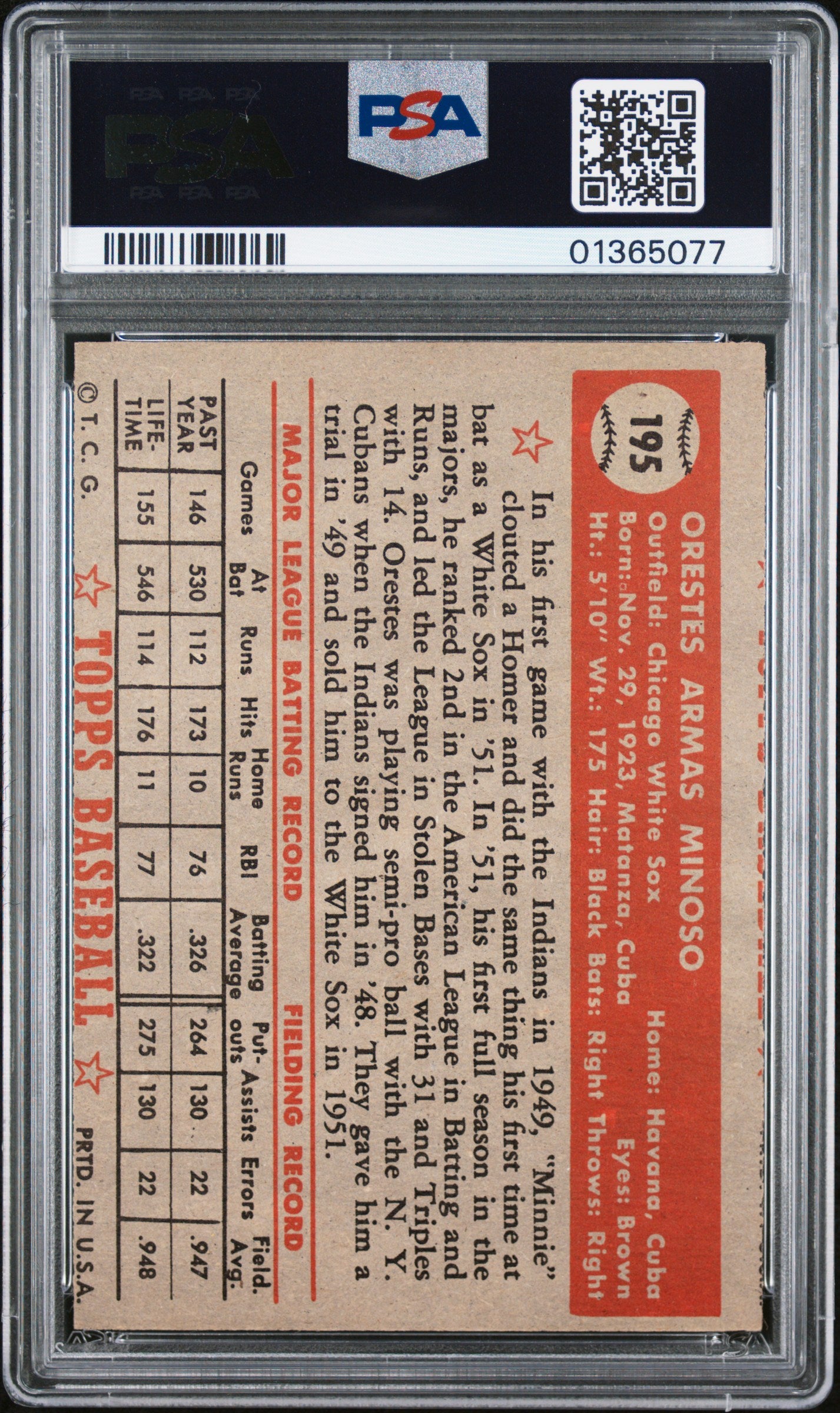 1952 Topps Orestes Minoso #195 PSA 7 MC