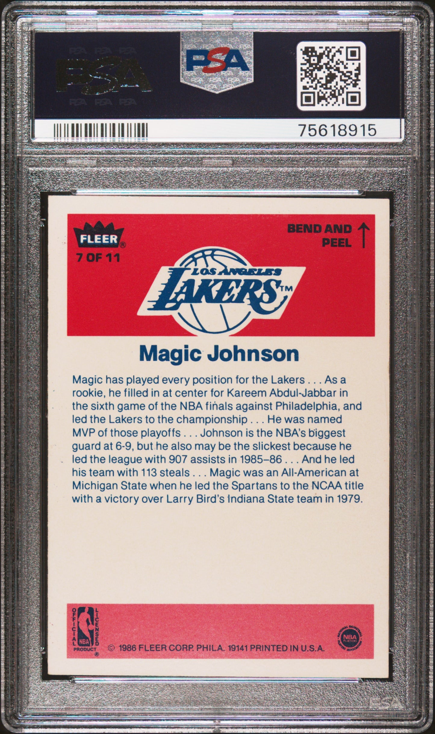 1986 Fleer Sticker Magic Johnson #7 PSA 9