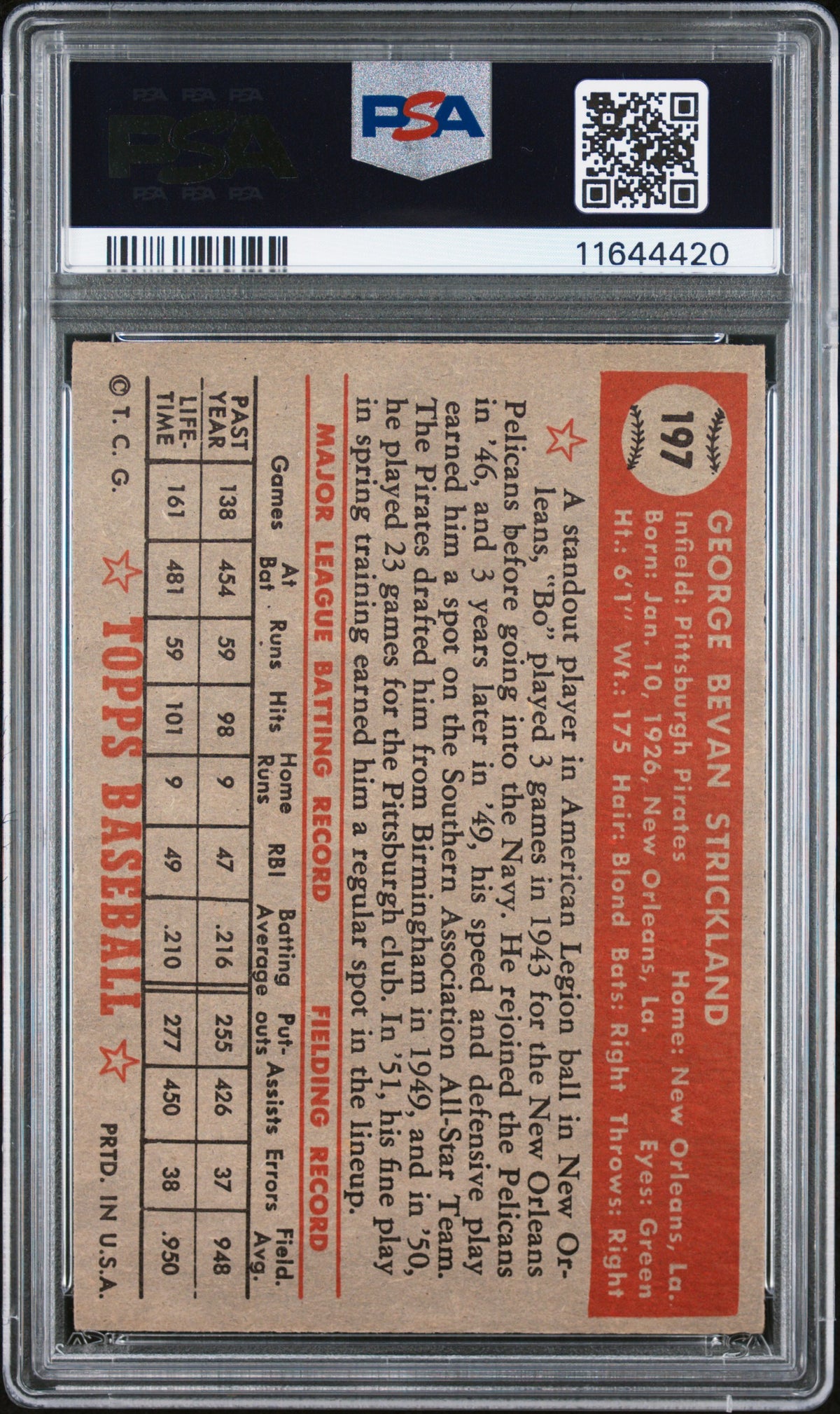 1952 Topps George Strickland #197 PSA 7