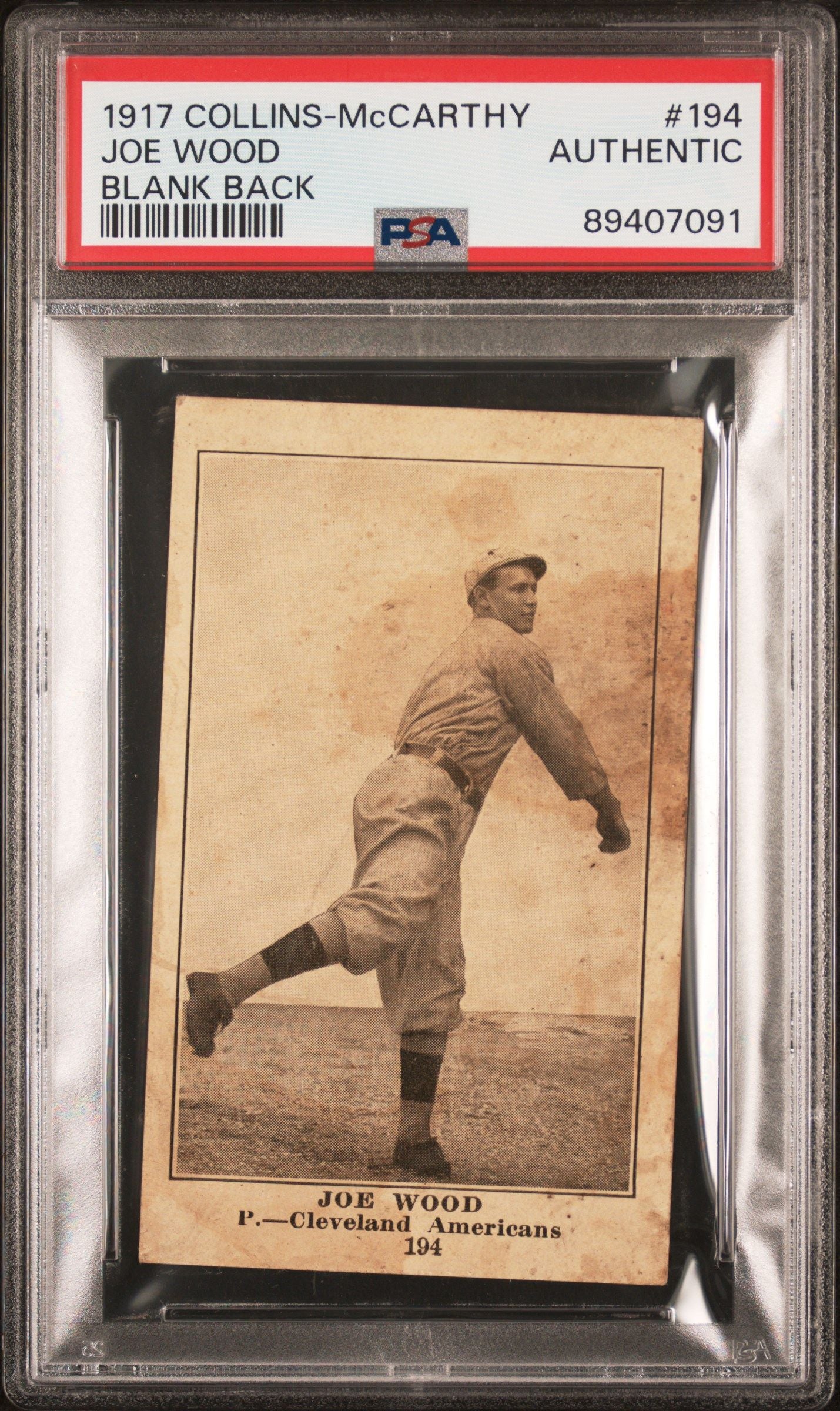 1917 JOE WOOD COLLINS-MCCARTHY BLANK BACK #194 PSA AUTHENTIC