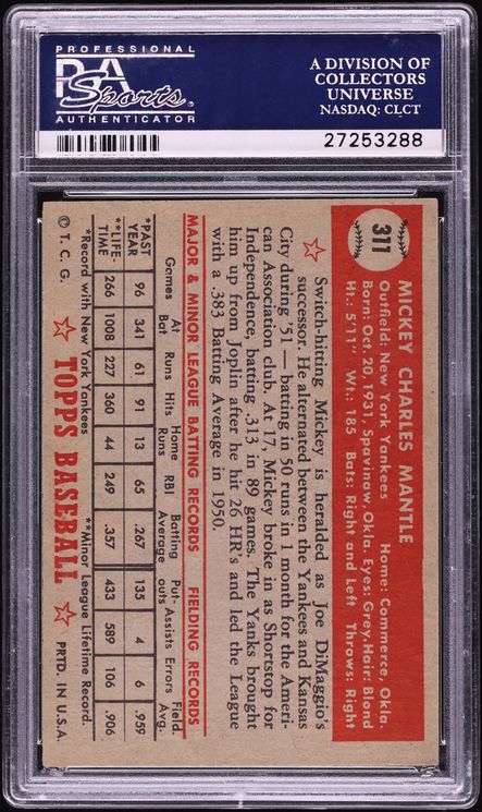 1952 Topps Mickey Mantle #311 PSA 5.5