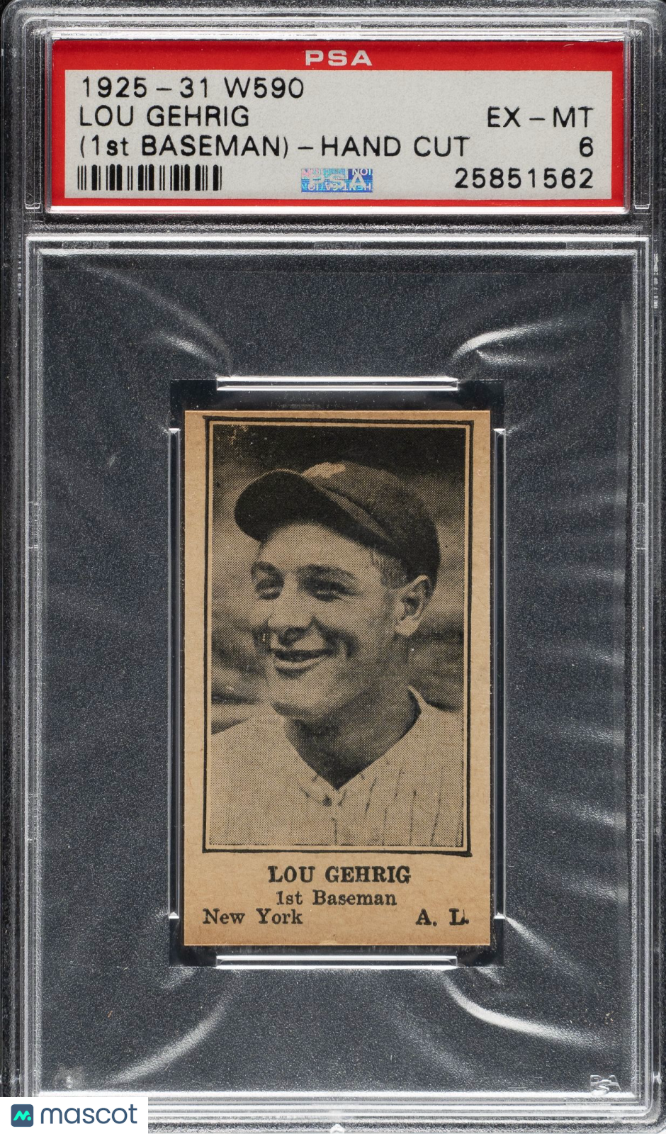 1925-31 W590 Hand Cut Lou Gehrig (1st Baseman) PSA 6