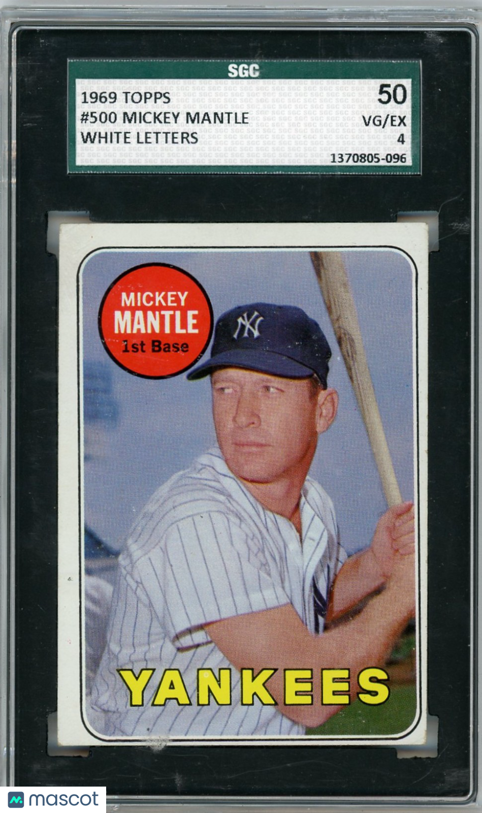 1969 Topps Mickey Mantle #500 White Letters SGC 4