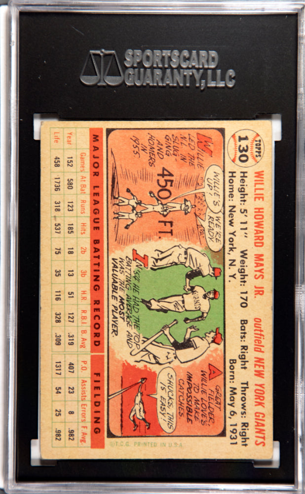 1956 TOPPS WILLIE MAYS WHITE BACK #130 SGC 5